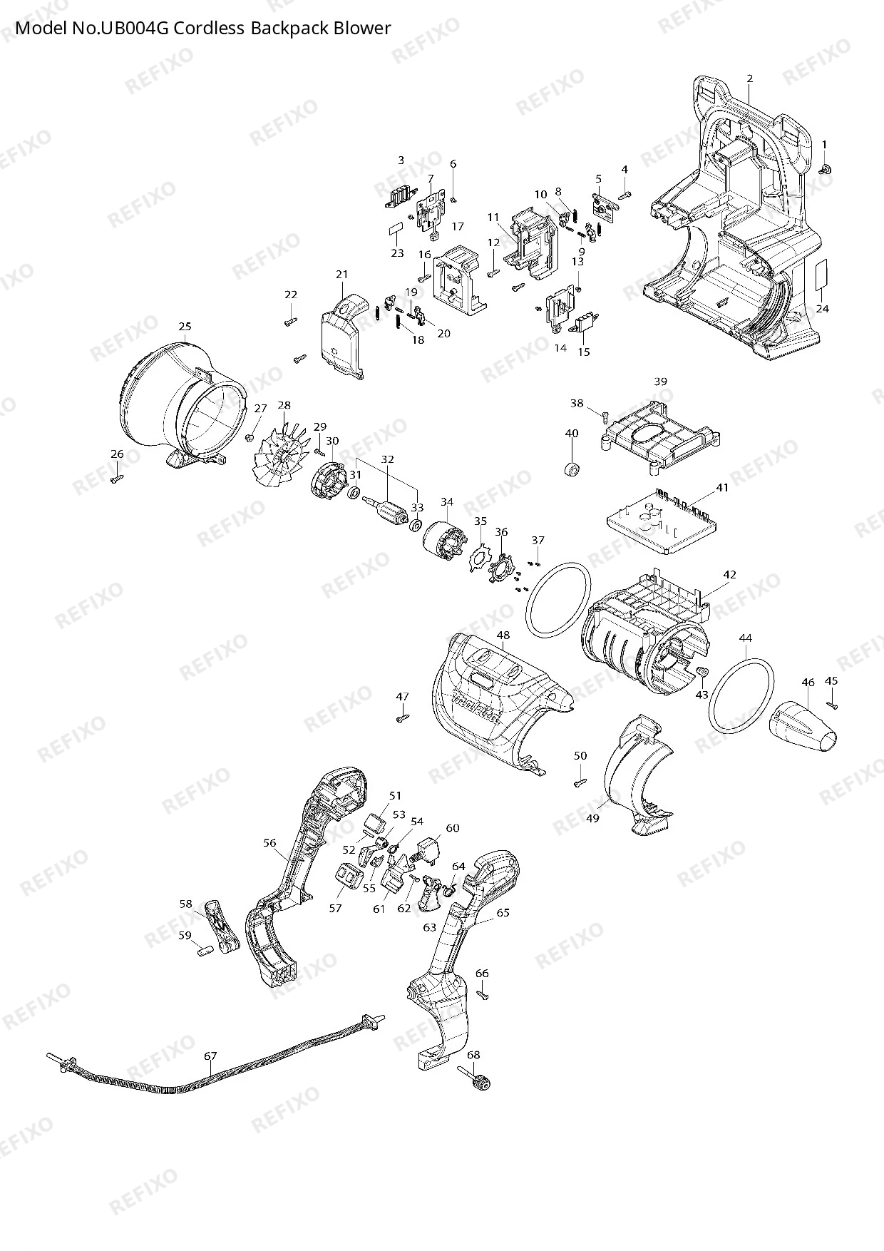 Деталировка MAKITA UB004G — схема запчастей в разборе