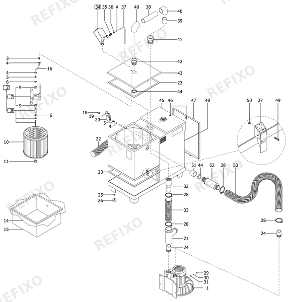 Деталировка Festool Turbo 4001 - Absaugturbine 273394 — схема запчастей в разборе