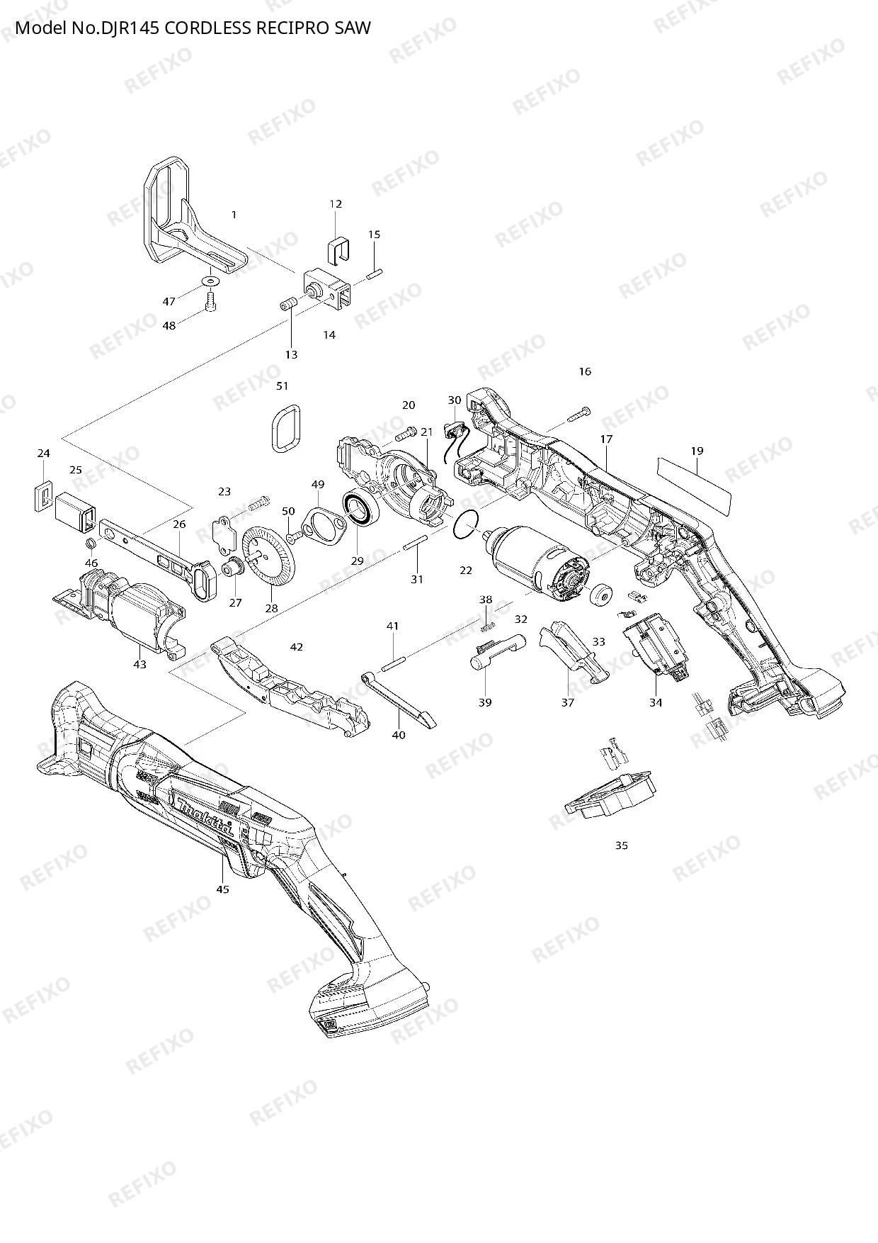 Деталировка MAKITA DJR145 — схема запчастей в разборе