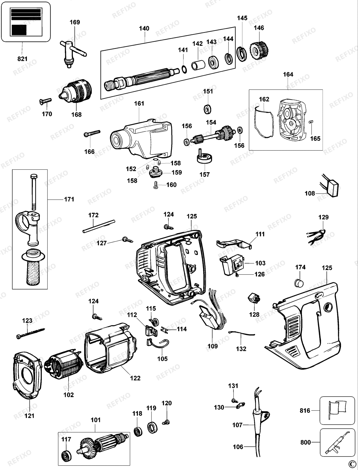 Деталировка DeWalt DW516K-LX TYPE 4 BOHRER DW516K-LX DW516K — схема запчастей в разборе