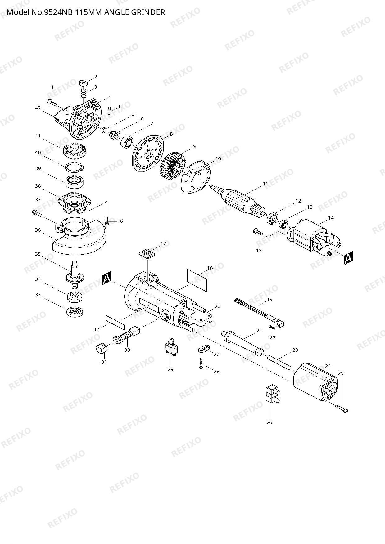 Деталировка MAKITA 9524NB — схема запчастей в разборе
