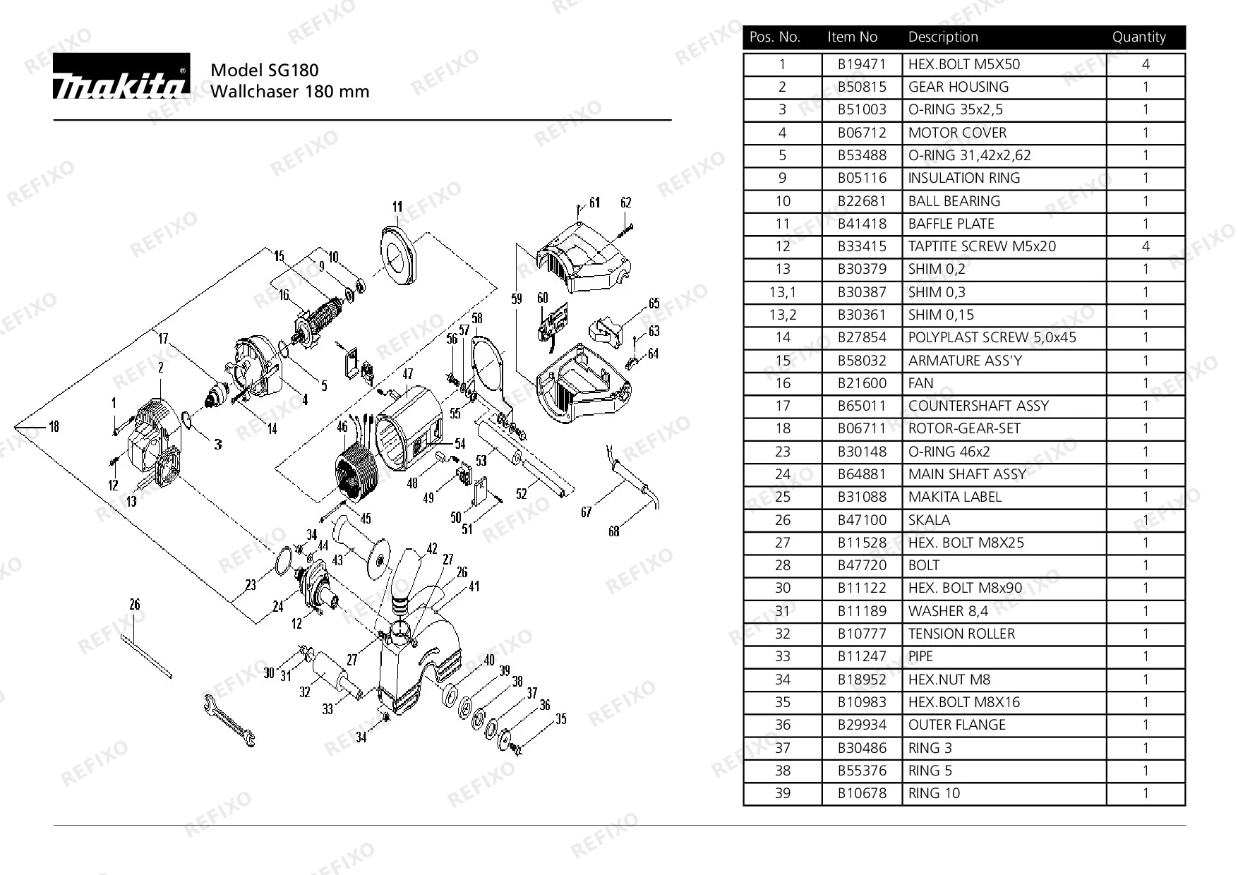 Деталировка MAKITA SG180 — схема запчастей в разборе
