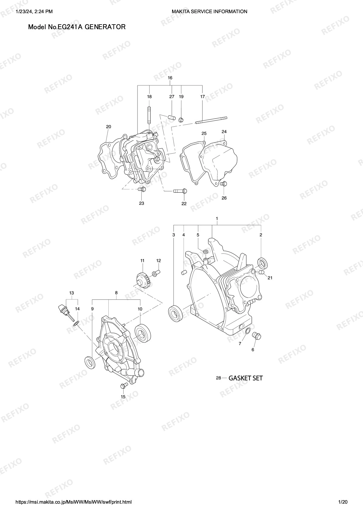 Деталировка MAKITA EG241A — схема запчастей в разборе