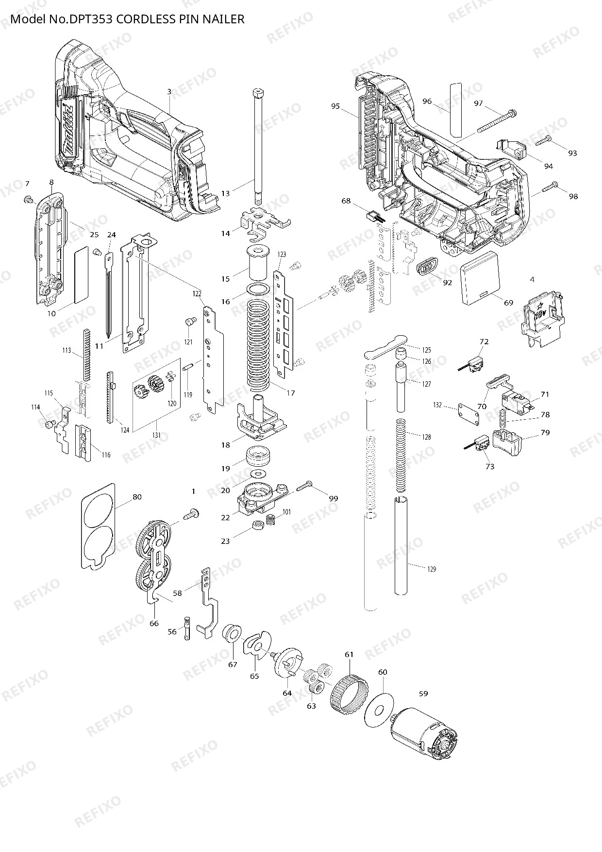 Деталировка MAKITA DPT353 — схема запчастей в разборе