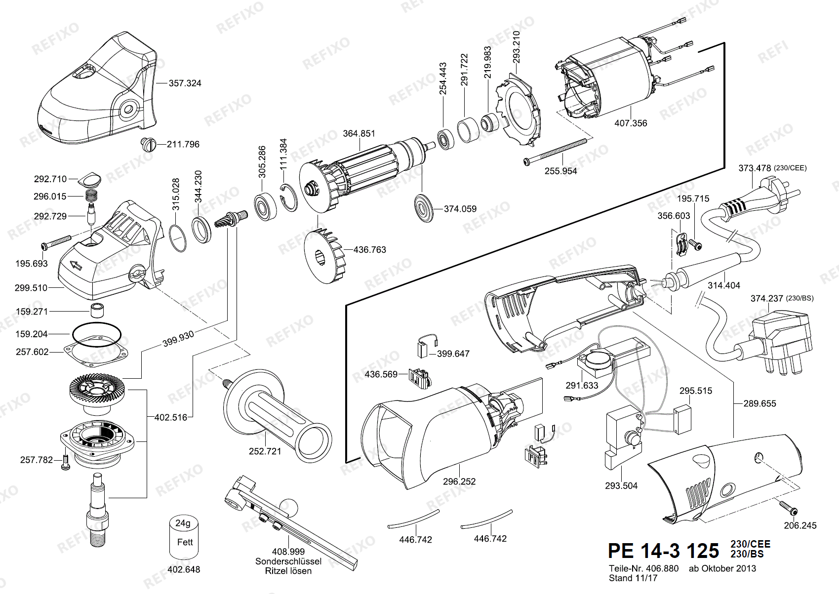Деталировка Flex PE 14-3 125 nach 01.10.2013 PE14-3125 — схема запчастей в разборе