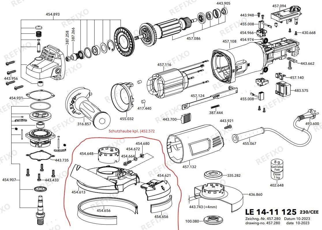 Деталировка Flex LE 14-11 125 230CEE Fixtec — схема запчастей в разборе