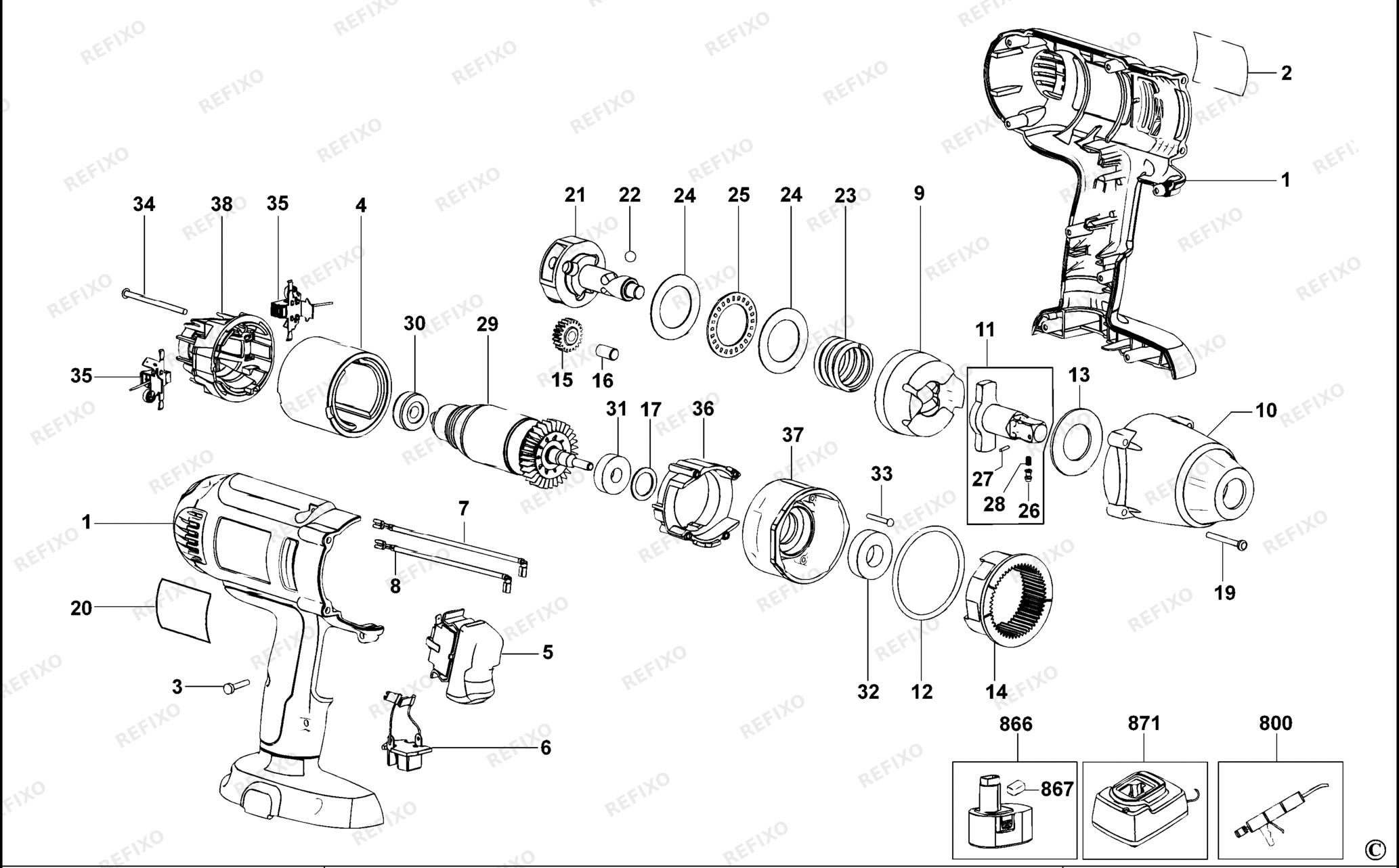 Деталировка DeWalt DW059K-QW TYPE 1 SCHLAGSCHRAUBENSCHL. DW059K-QW DW059K — схема запчастей в разборе