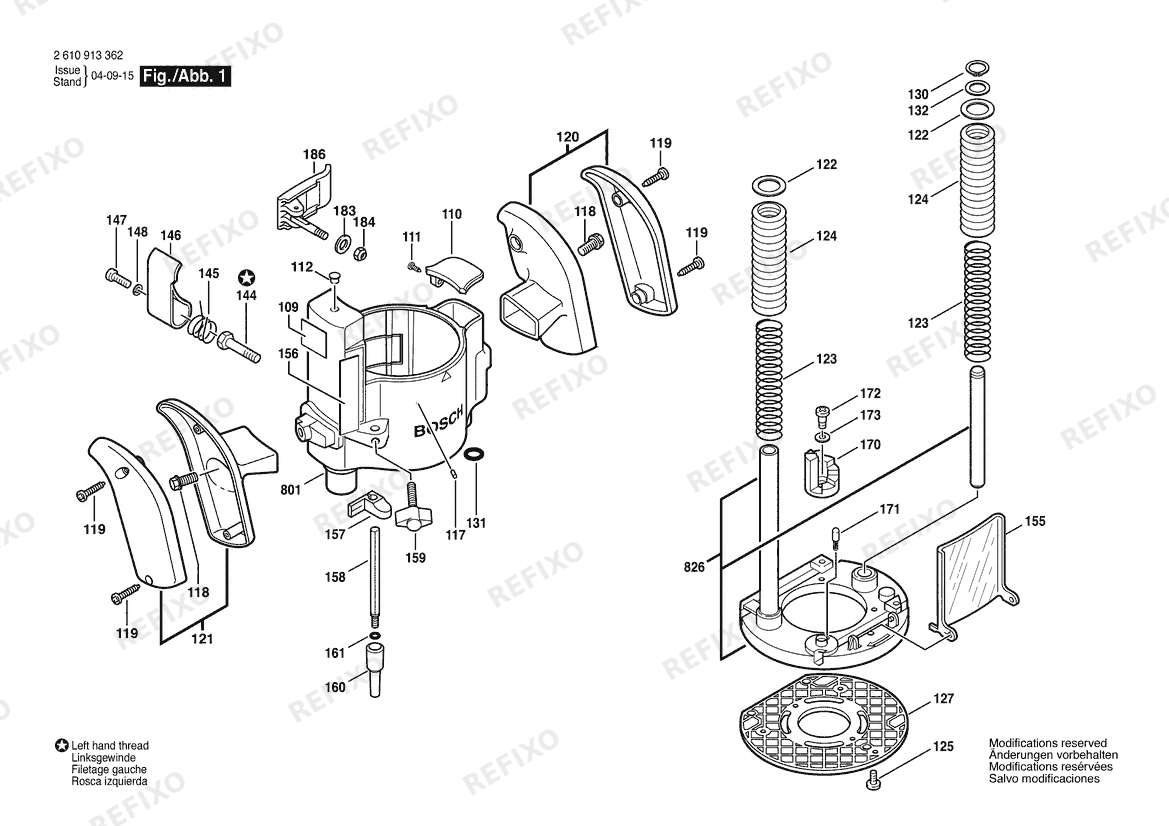 Деталировка Bosch Frästisch RA1166 (2 610 913 362) — схема запчастей в разборе
