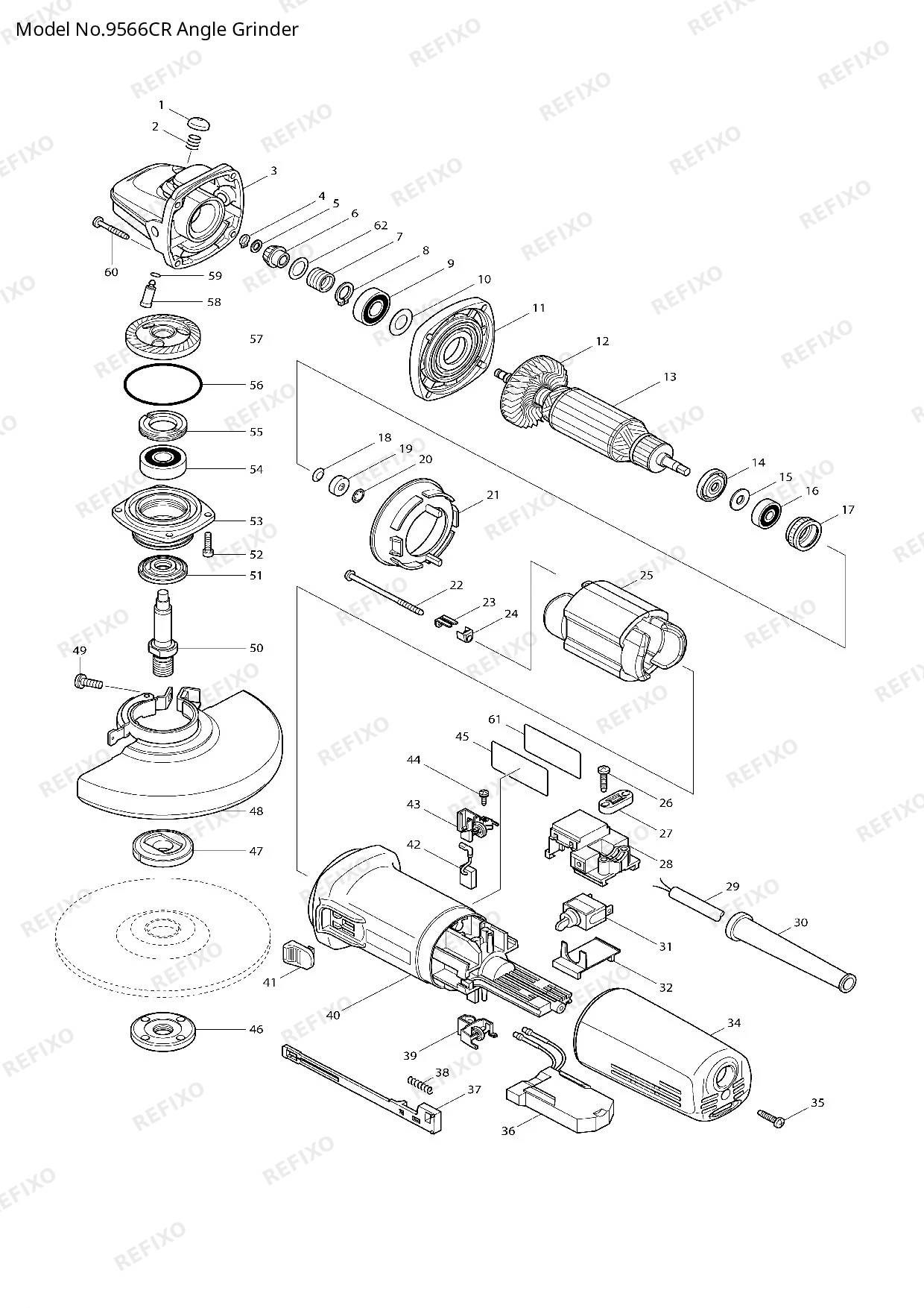 Деталировка MAKITA 9566CR — схема запчастей в разборе