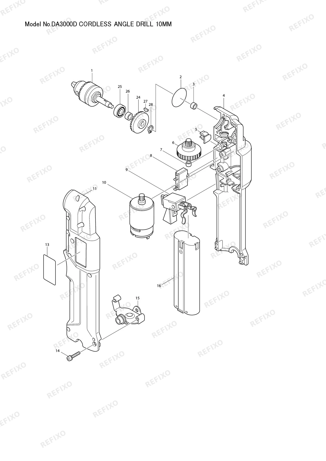 Деталировка MAKITA DA3000D — схема запчастей в разборе