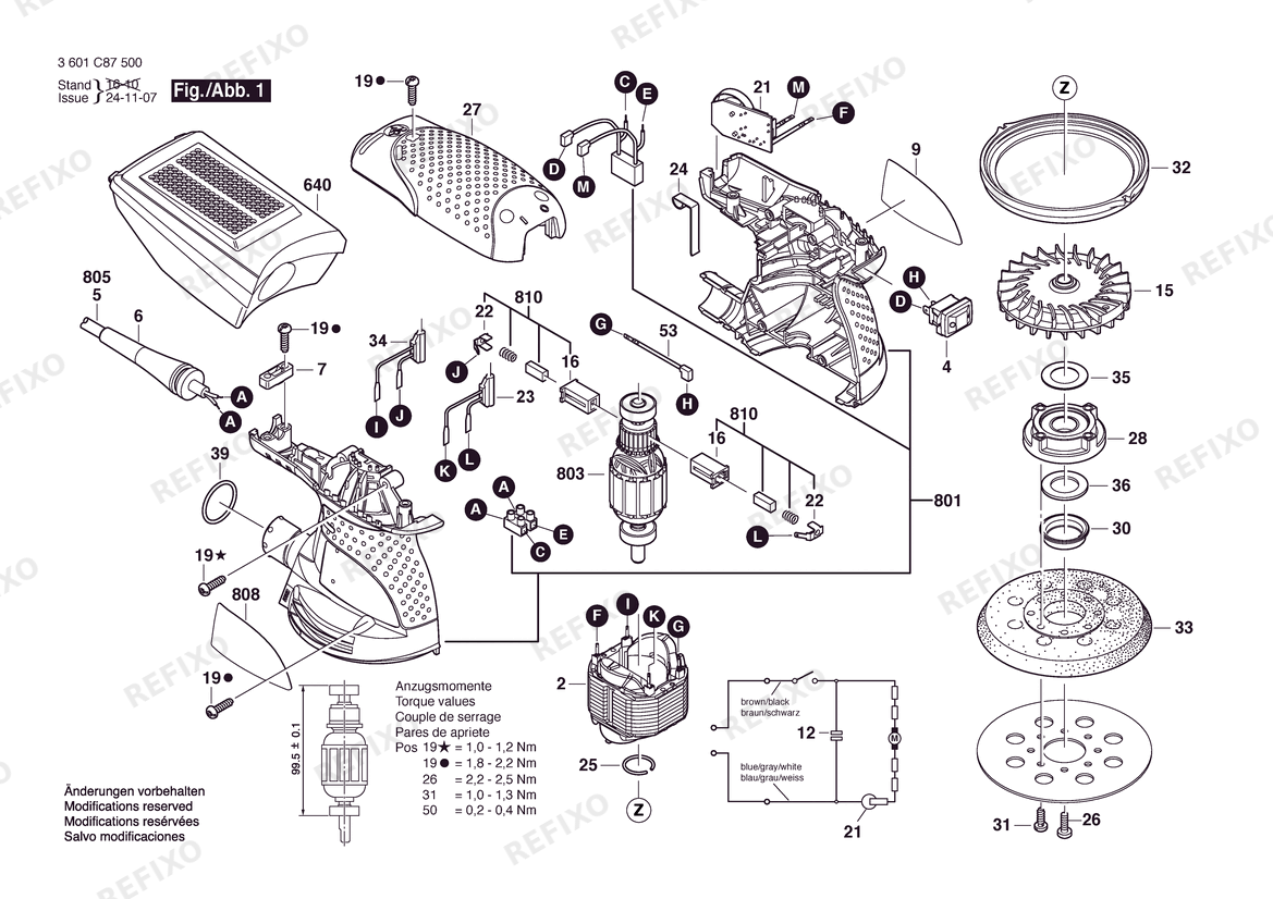Деталировка Bosch Эксцентриковая шлифмашина GEX 125-1 AE | 230 V | 021 - IL (3 601 C87 590) — схема запчастей в разборе