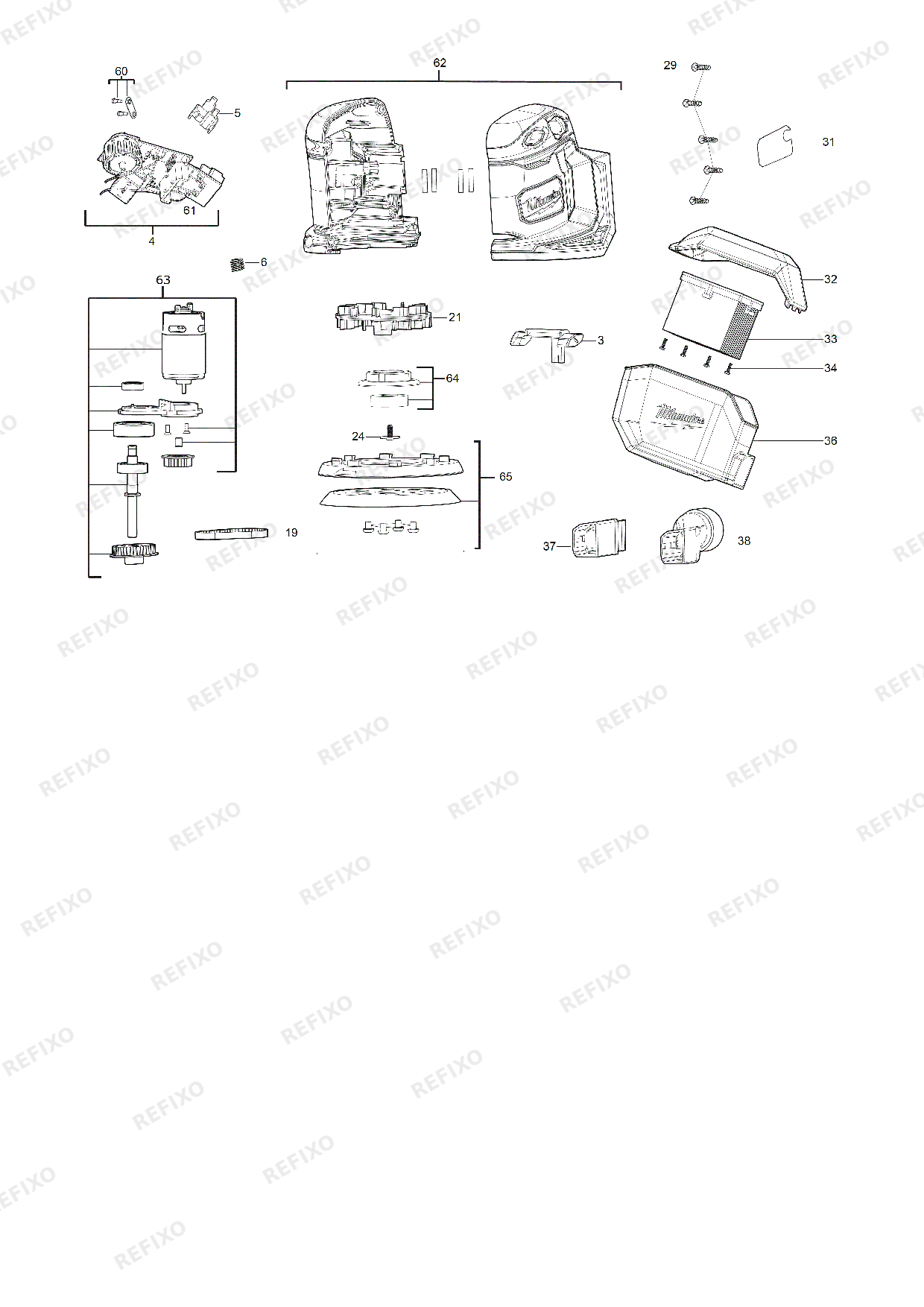 Деталировка MILWAUKEE M18BOS125 0 4933464228 4000467519 — схема запчастей в разборе