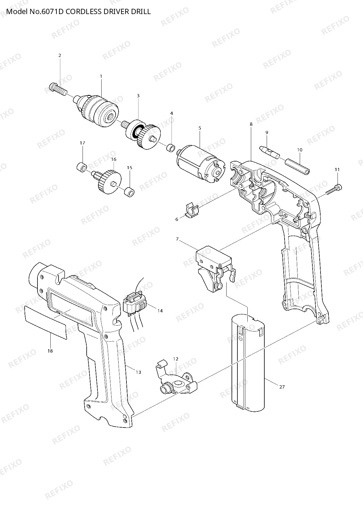 Деталировка MAKITA 6071D — схема запчастей в разборе