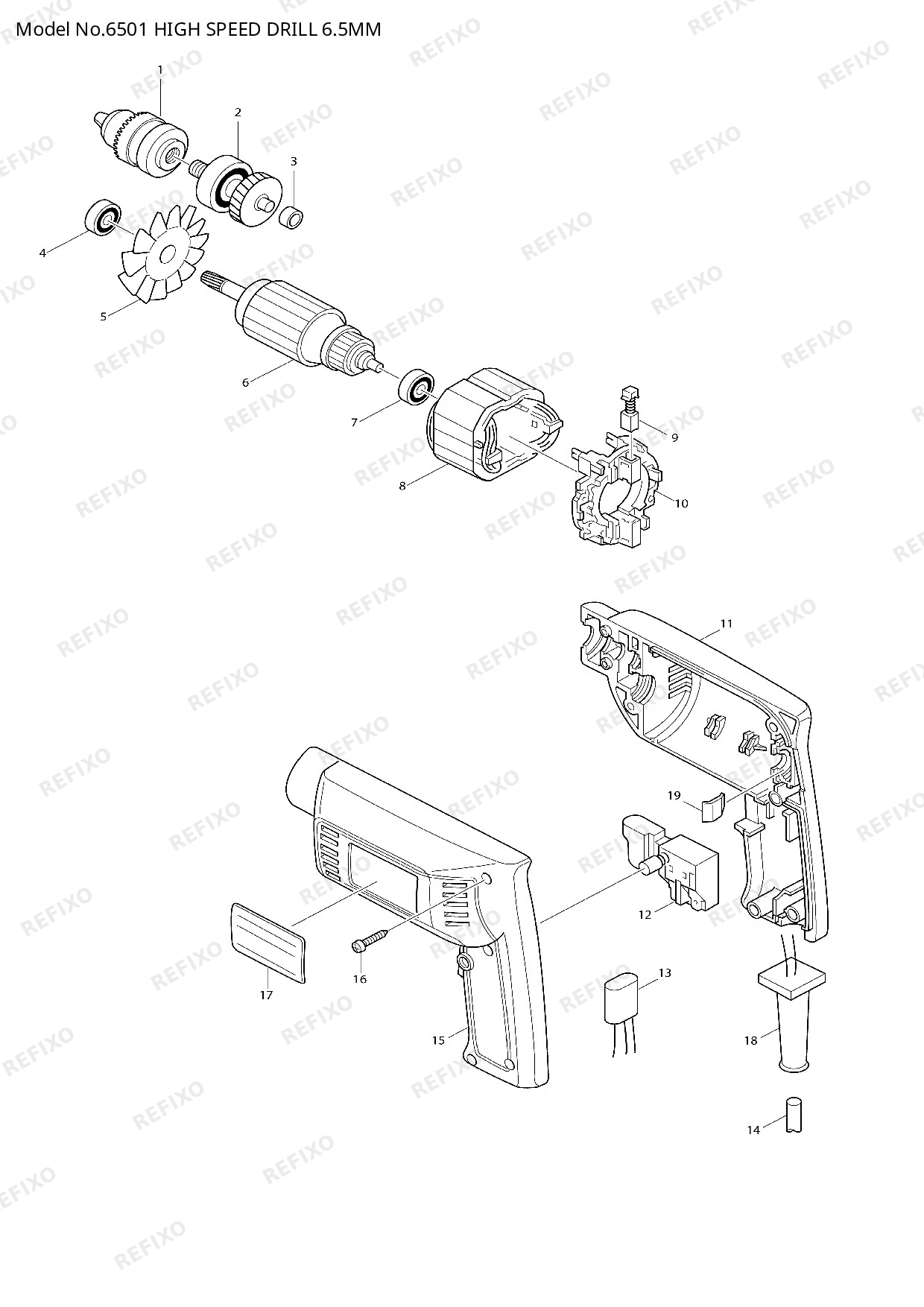 Деталировка MAKITA 6501 — схема запчастей в разборе