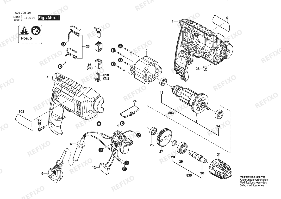 Деталировка Bosch Дрель BM 380 | 009 - CN (1 605 V00 005) — схема запчастей в разборе