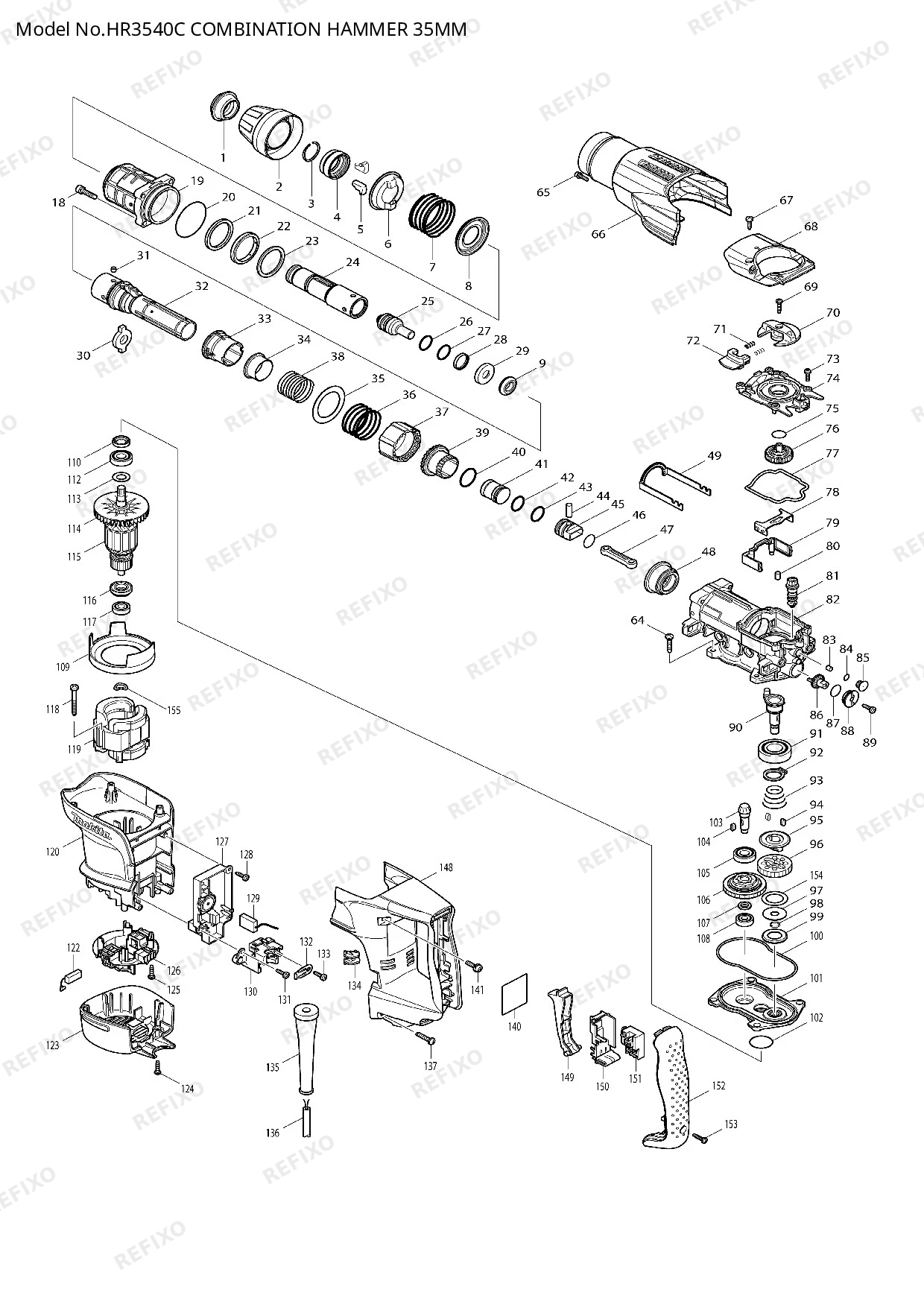 Деталировка MAKITA HR3540C — схема запчастей в разборе