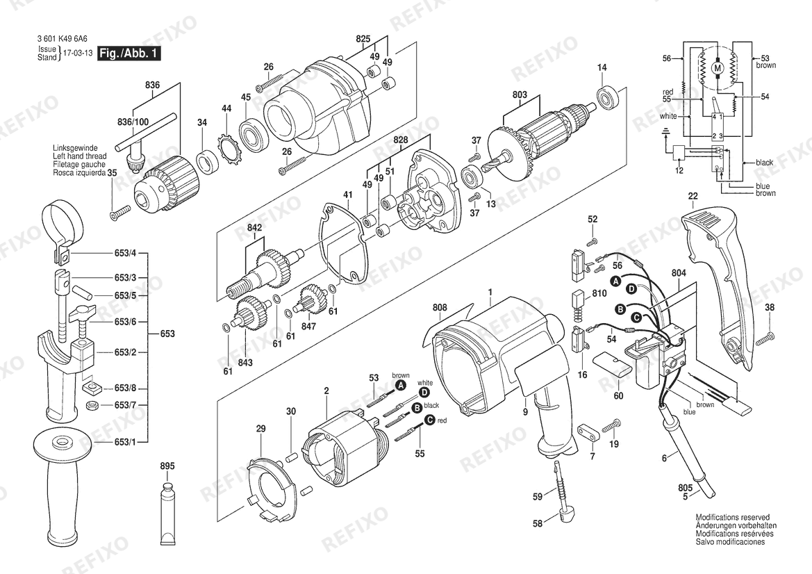 Деталировка Bosch Дрель GBM 13 HRE | 230 V | 004 - CH (3 601 K49 6A7) — схема запчастей в разборе