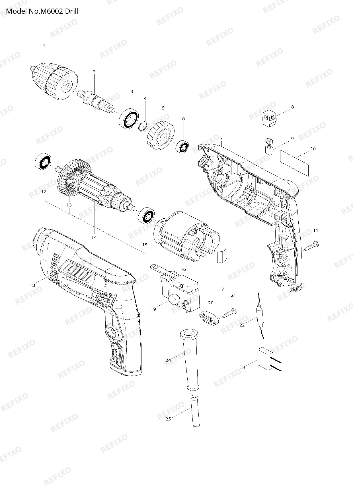 Деталировка MAKITA M6002 — схема запчастей в разборе
