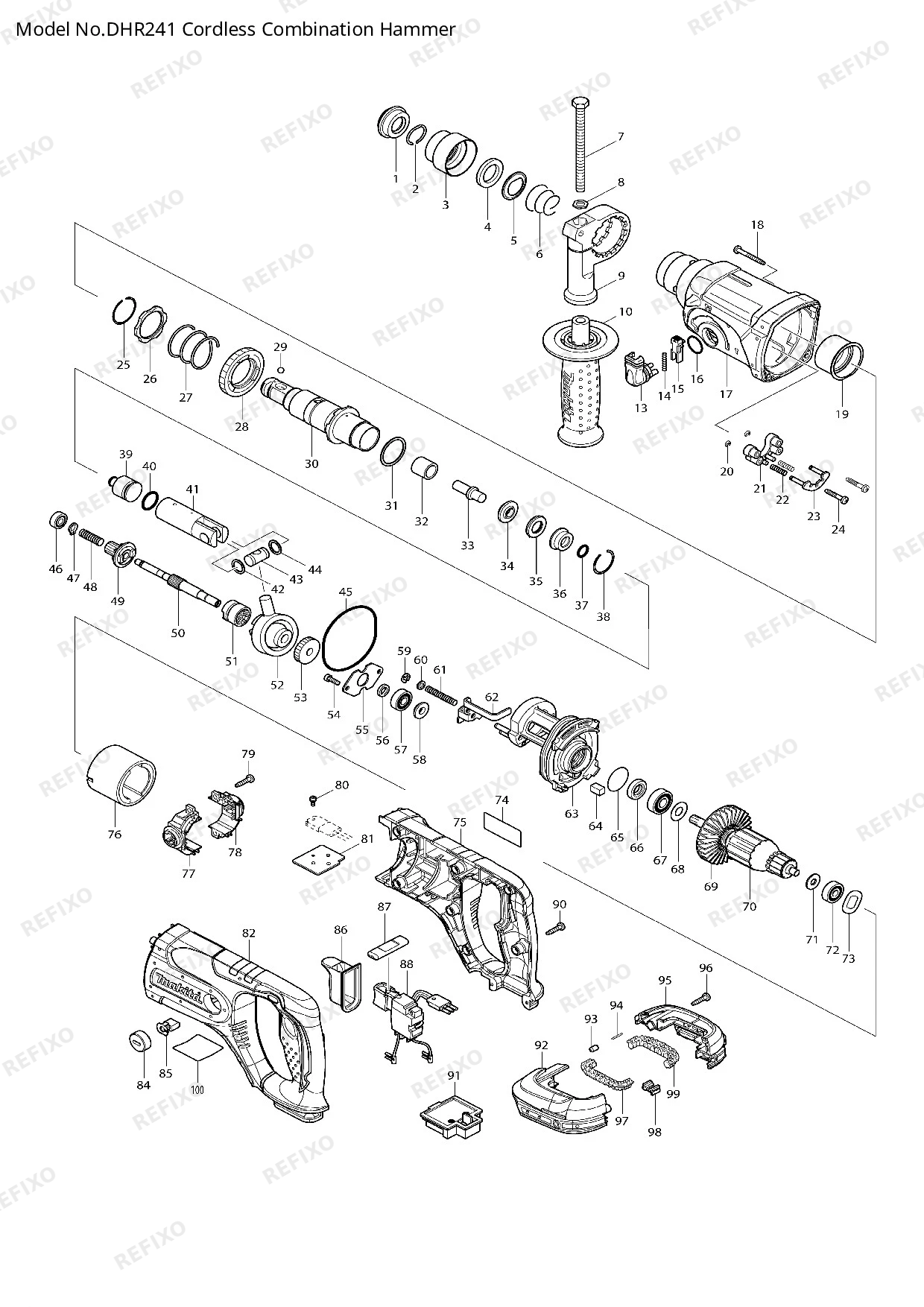 Деталировка MAKITA DHR241 — схема запчастей в разборе