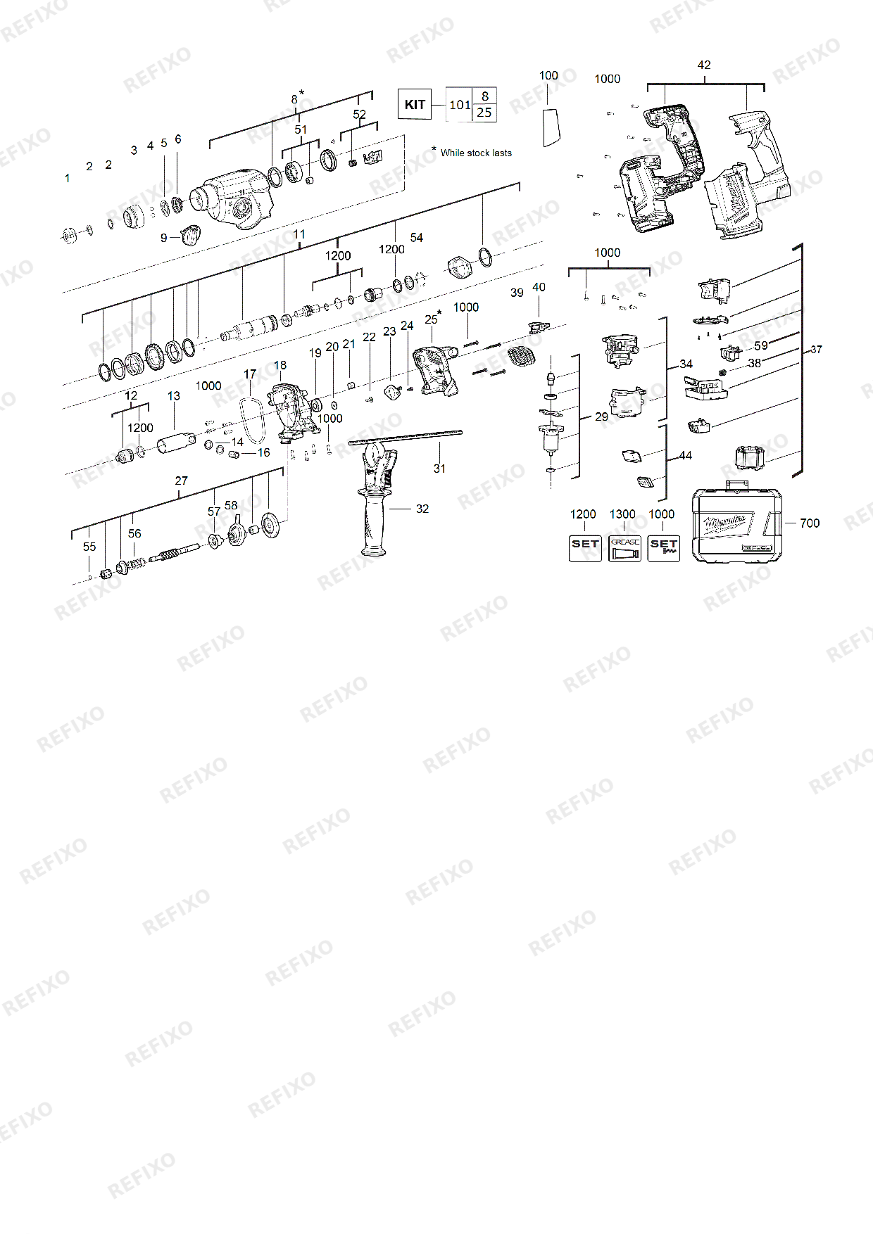 Деталировка MILWAUKEE M18CH 0X 4933471275 4000469634 — схема запчастей в разборе