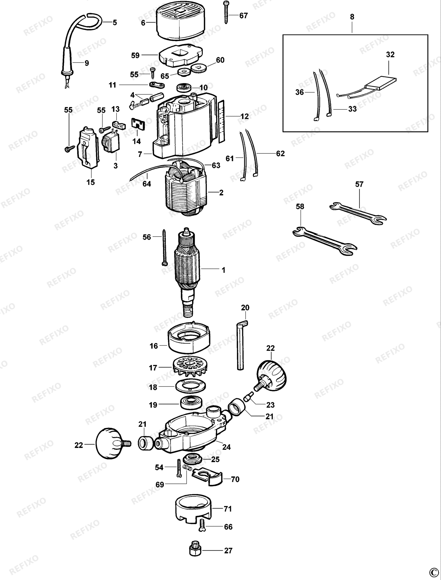 Деталировка DeWalt DW6141-QS TYPE 1 FRÄSMASCHINE DW6141-QS DW6141 — схема запчастей в разборе