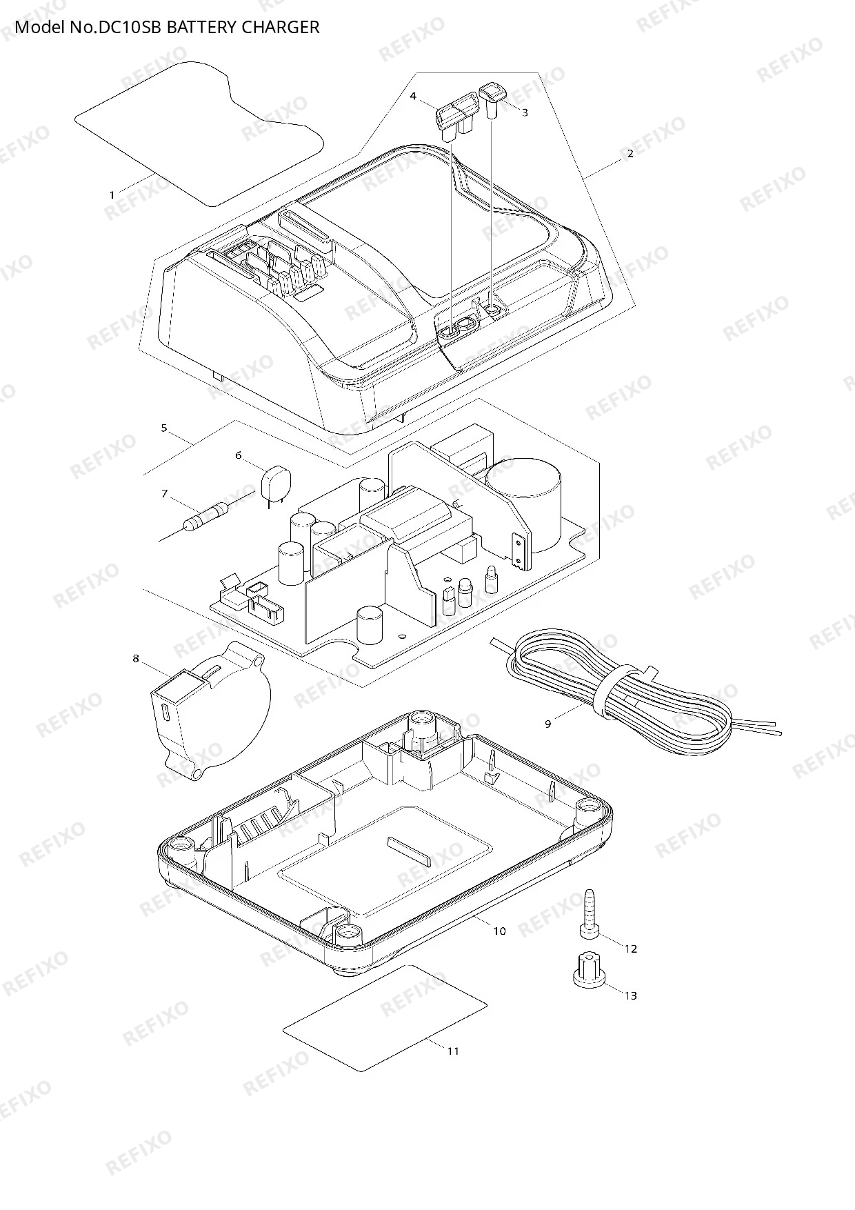 Деталировка MAKITA DC10SA — схема запчастей в разборе