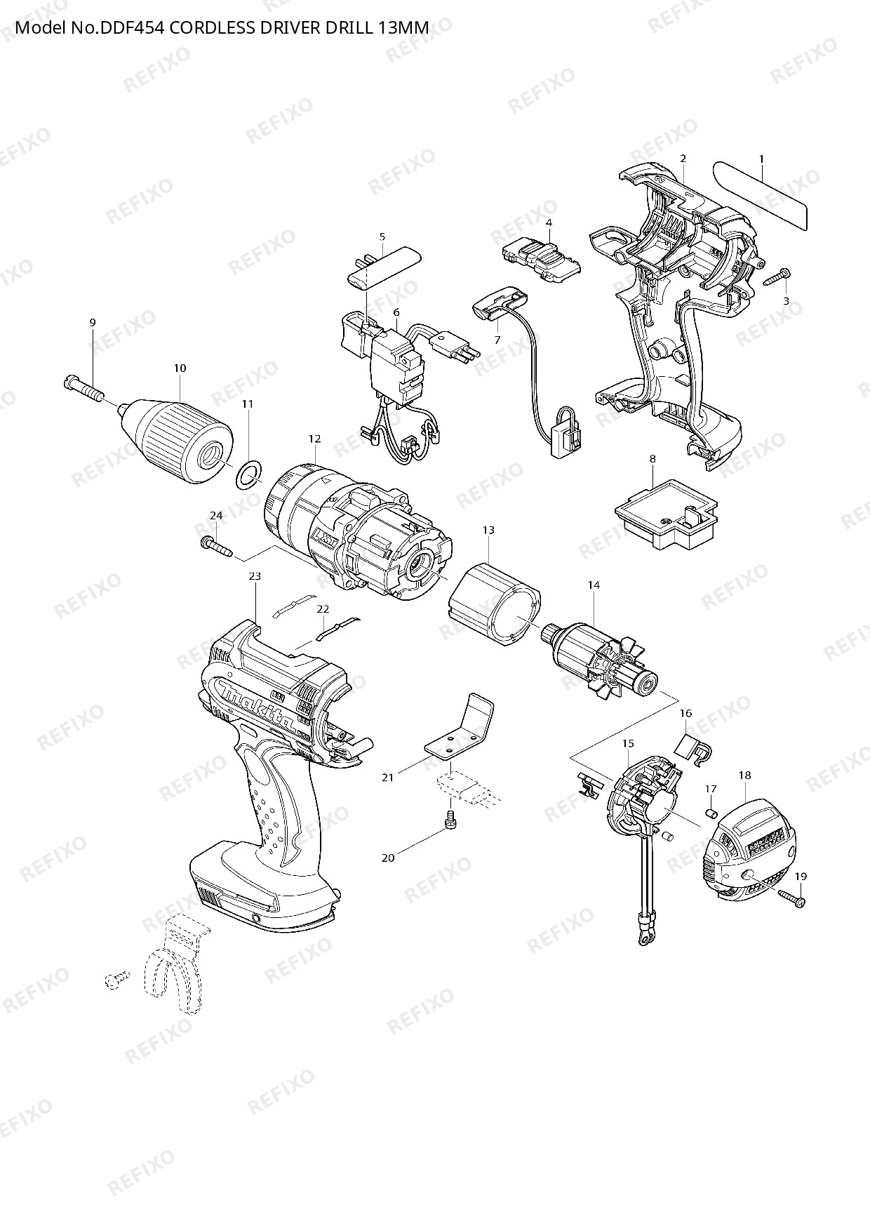 Деталировка MAKITA DDF454 — схема запчастей в разборе
