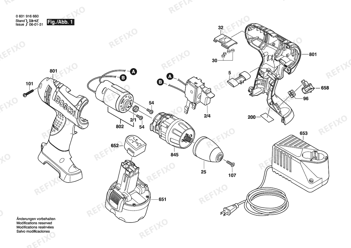 Деталировка Bosch Аккумуляторный -Mittelgriffschrauber 32609 | 9.6 V | 061 - US (0 601 916 660) — схема запчастей в разборе