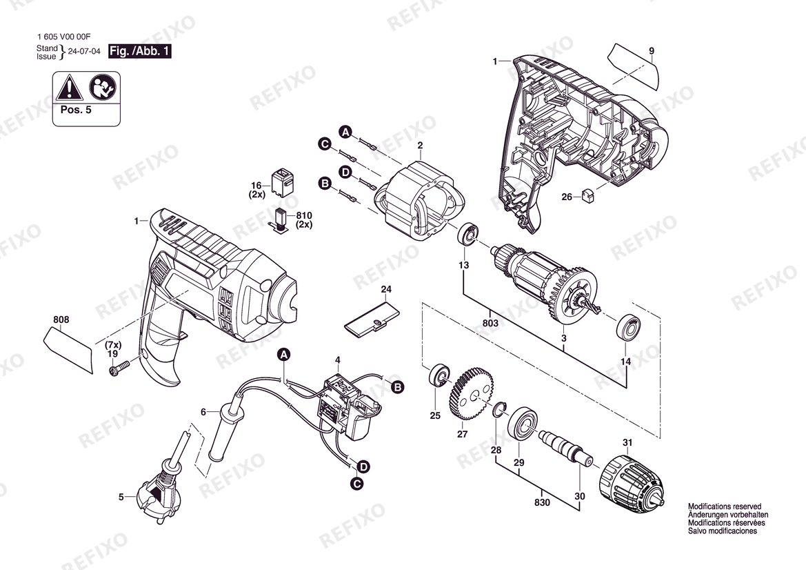 Деталировка Bosch Дрель BM 370 | 041 - IN (1 605 V00 00F) — схема запчастей в разборе