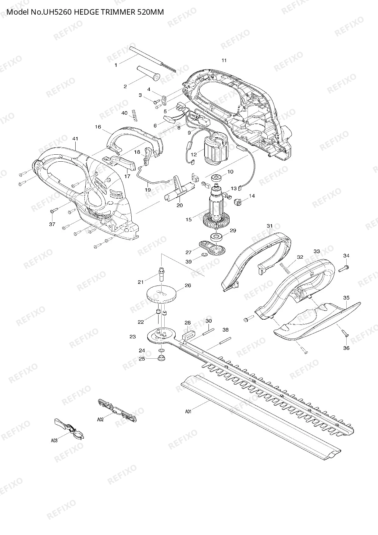 Деталировка MAKITA UH5260 — схема запчастей в разборе