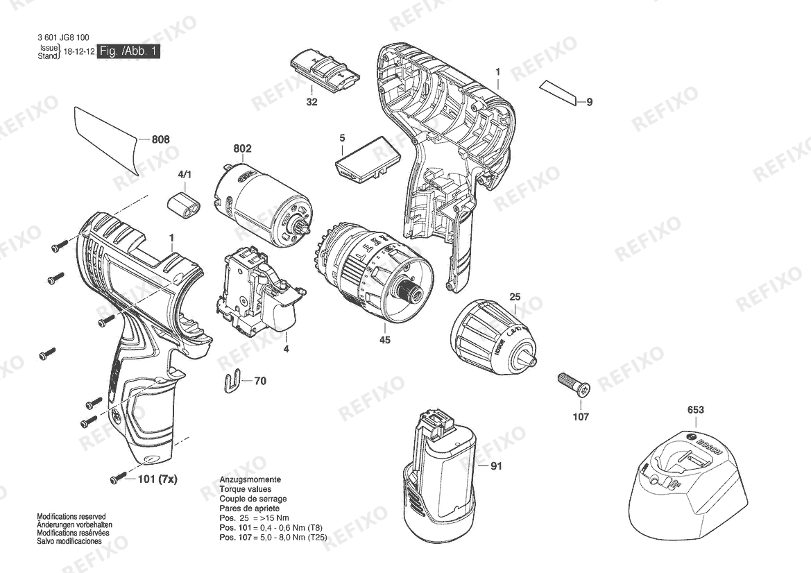 Деталировка Bosch Аккумуляторный -Drehschlagschrauber GSB 120-LI (3 601 JG8 182) — схема запчастей в разборе