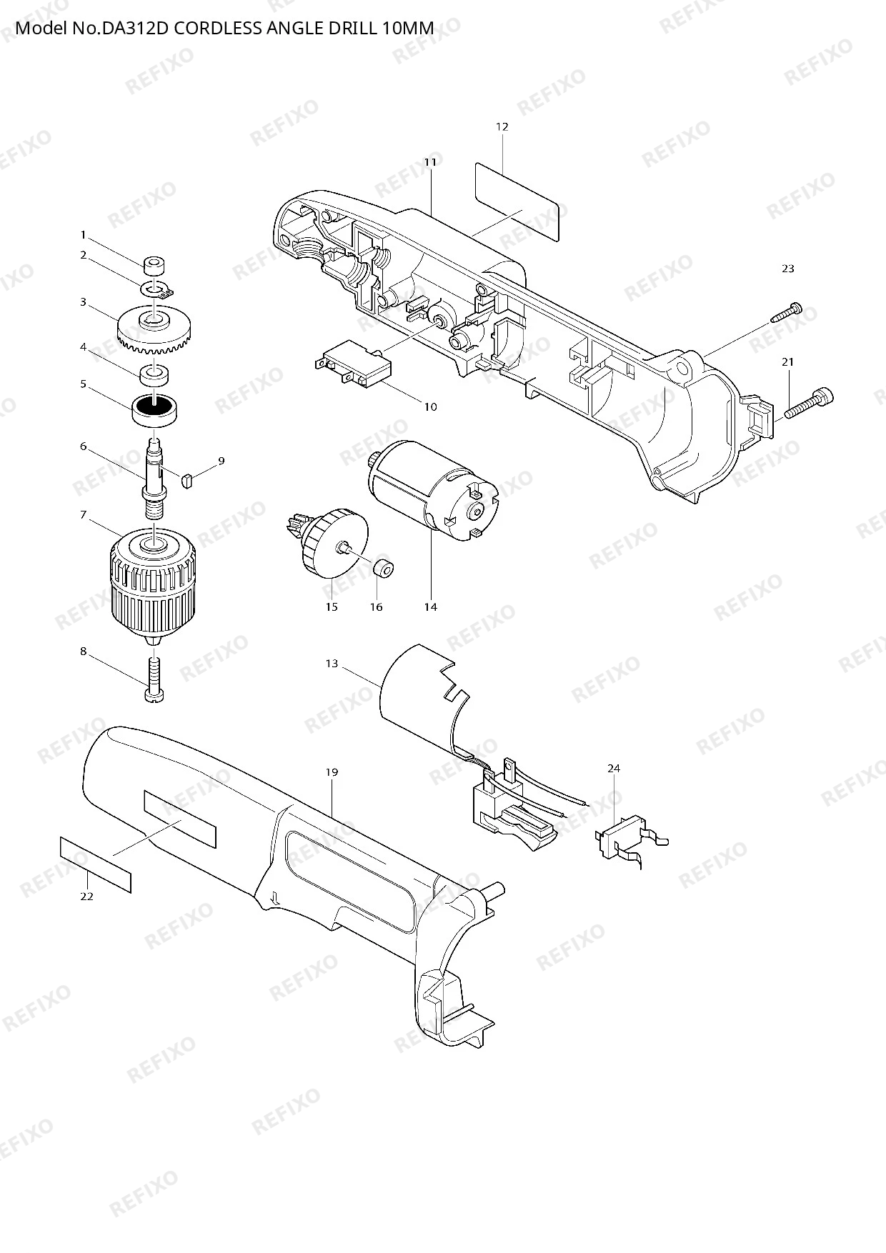 Деталировка MAKITA DA312D — схема запчастей в разборе