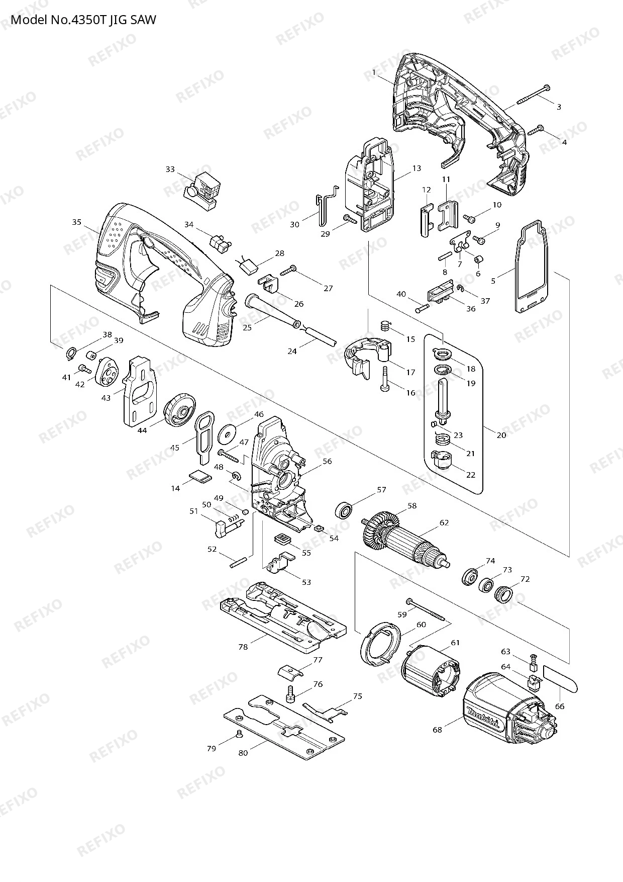 Деталировка MAKITA 4350T — схема запчастей в разборе