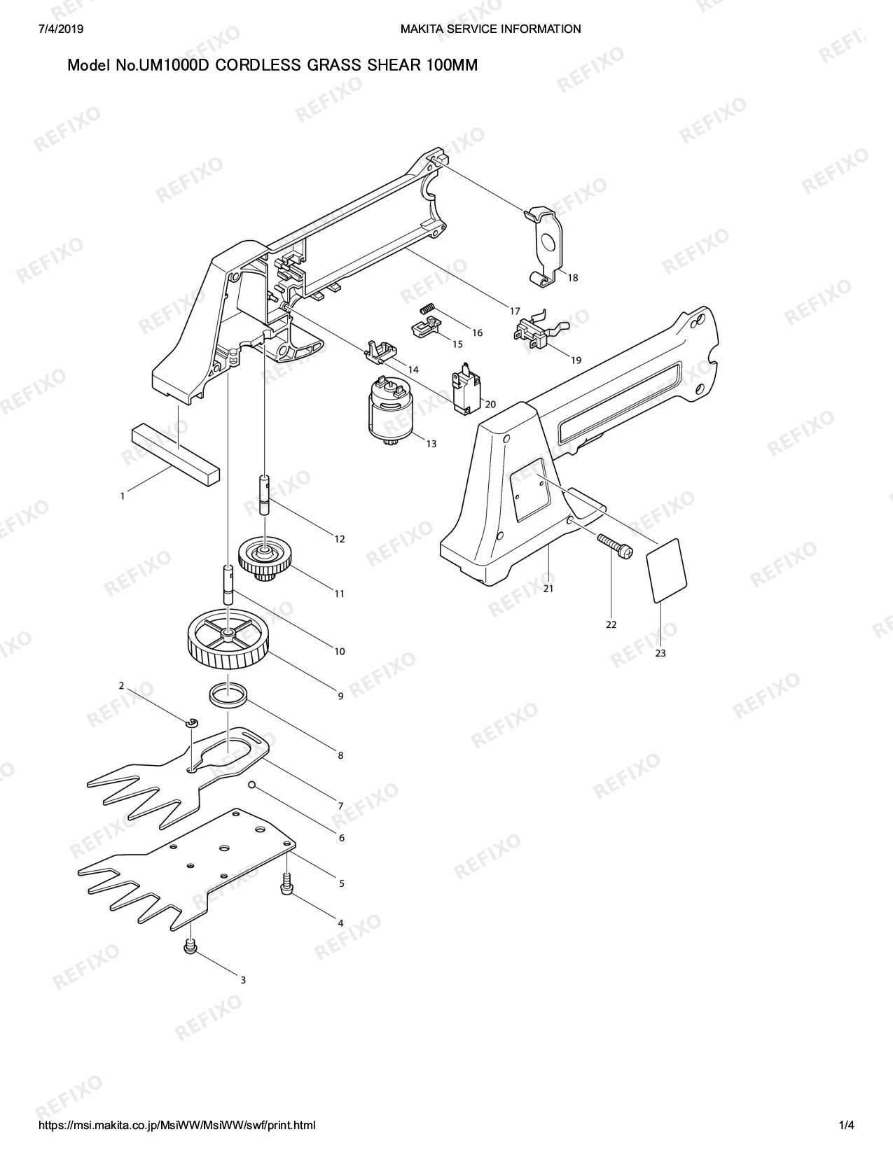 Деталировка MAKITA UM1000D — схема запчастей в разборе