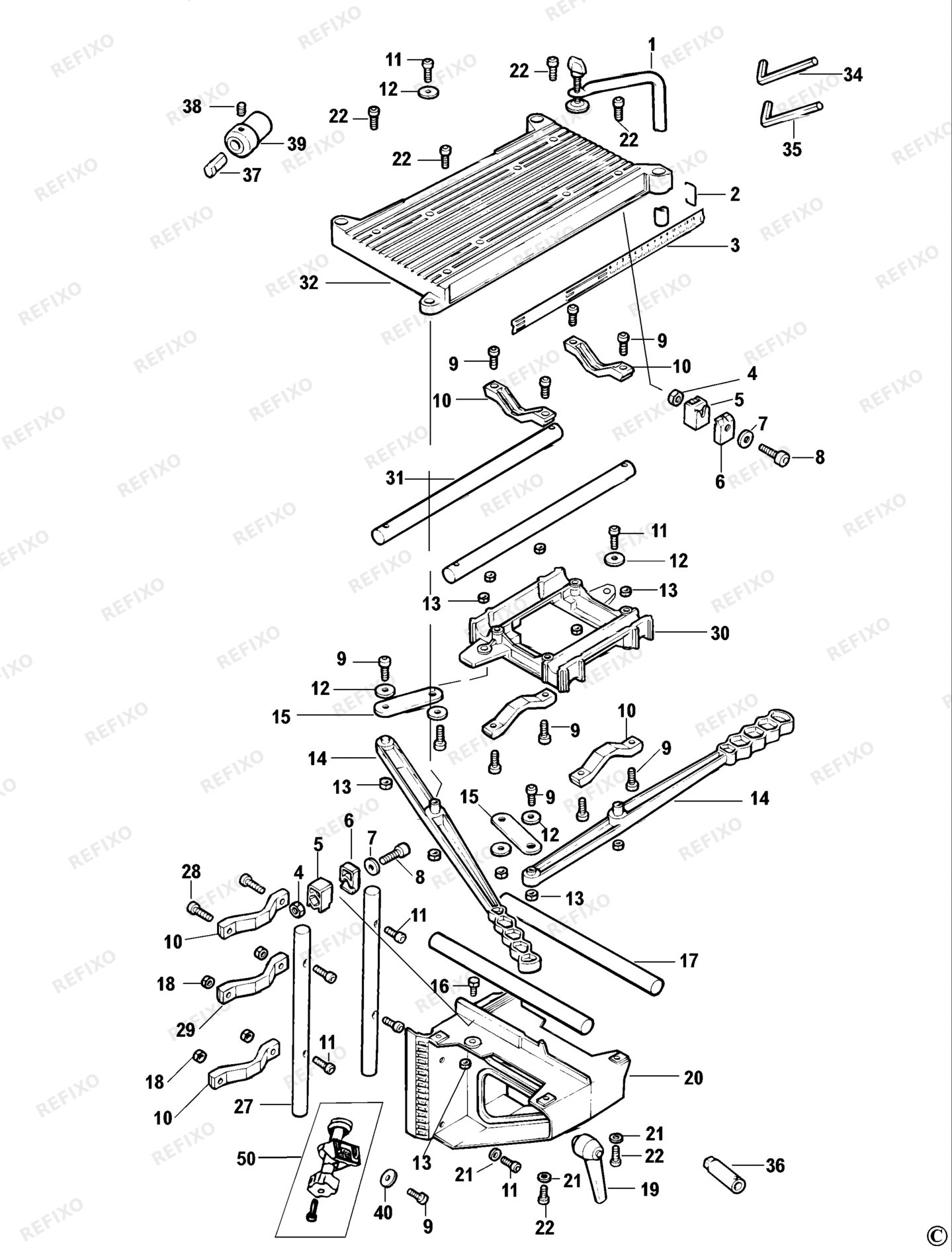 Деталировка DeWalt DW600-XJ TYPE 1 DE-MORTISING ATTACHMENT DW600-XJ DW600 — схема запчастей в разборе