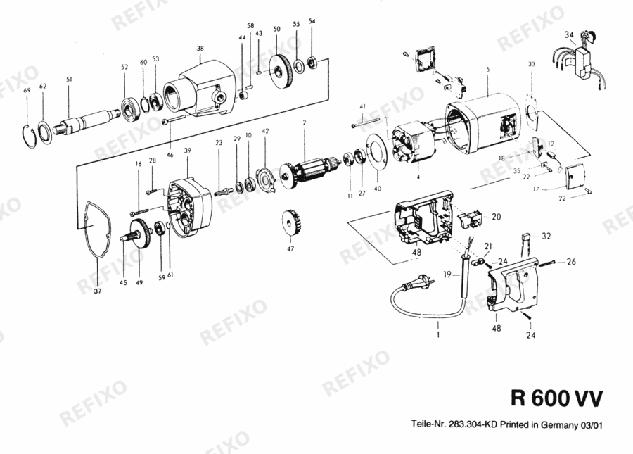 Деталировка Flex R 600 VV 230CEE 282359 — схема запчастей в разборе