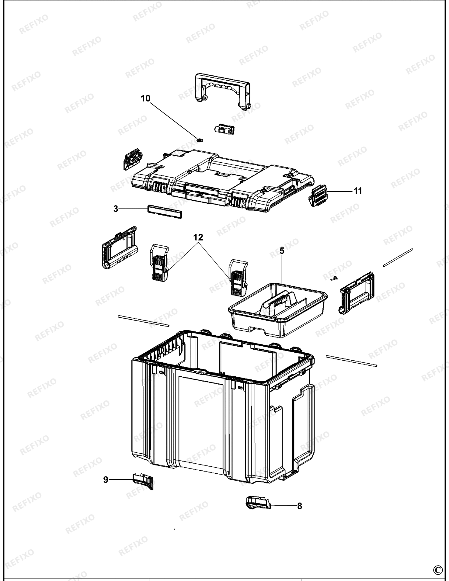 Деталировка DeWalt DWST83342-1-XJ TYPE 1 WERKZEUGBOX DWST83342-1-XJ DWST83342-1 — схема запчастей в разборе