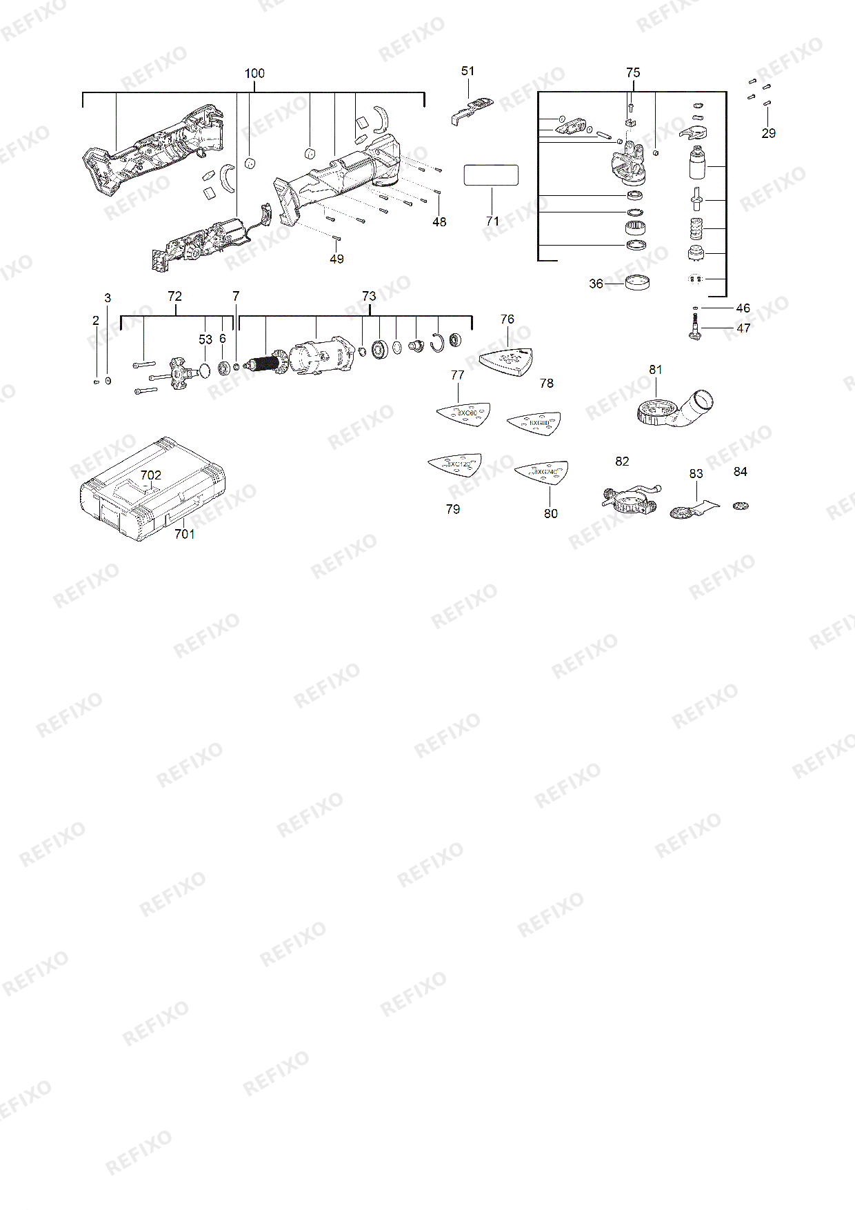 Деталировка MILWAUKEE M18FMT 0X 4933478491 4000477865 — схема запчастей в разборе