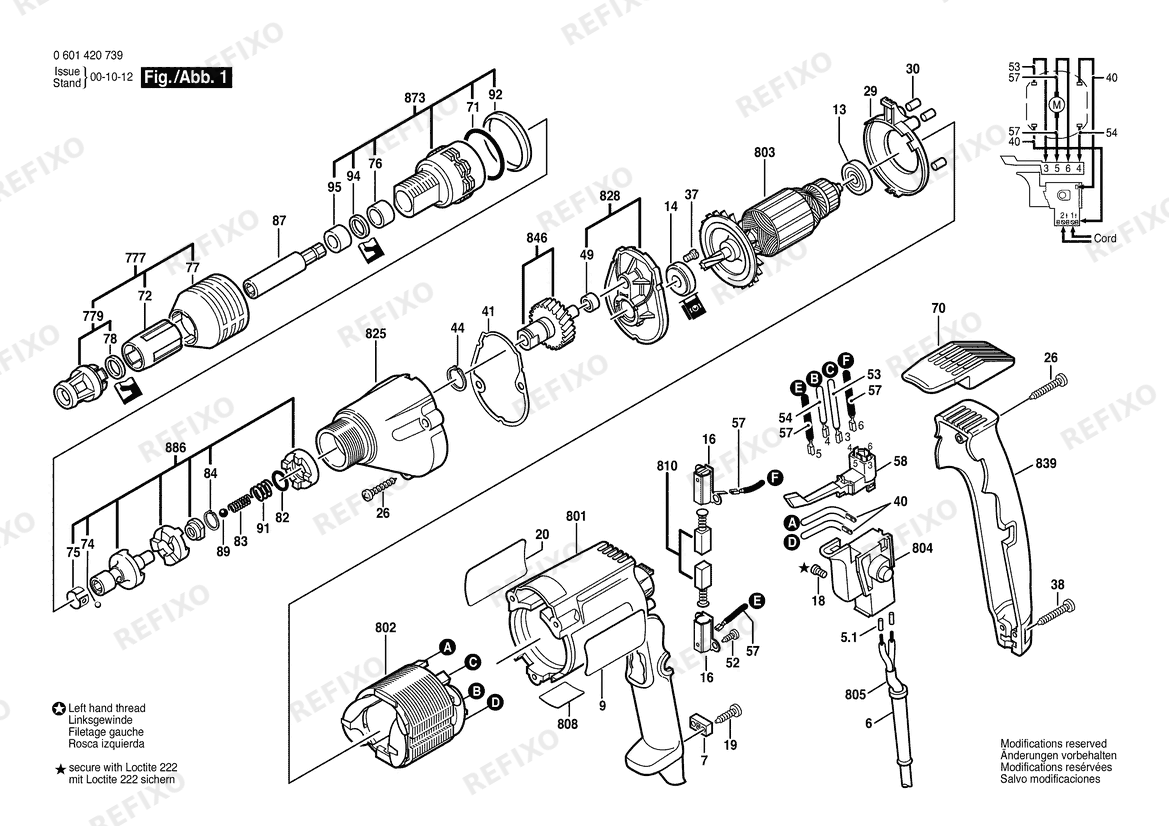 Деталировка Bosch Шуруповёрт 1420VSR | 115 V | 061 - US (0 601 420 739) — схема запчастей в разборе