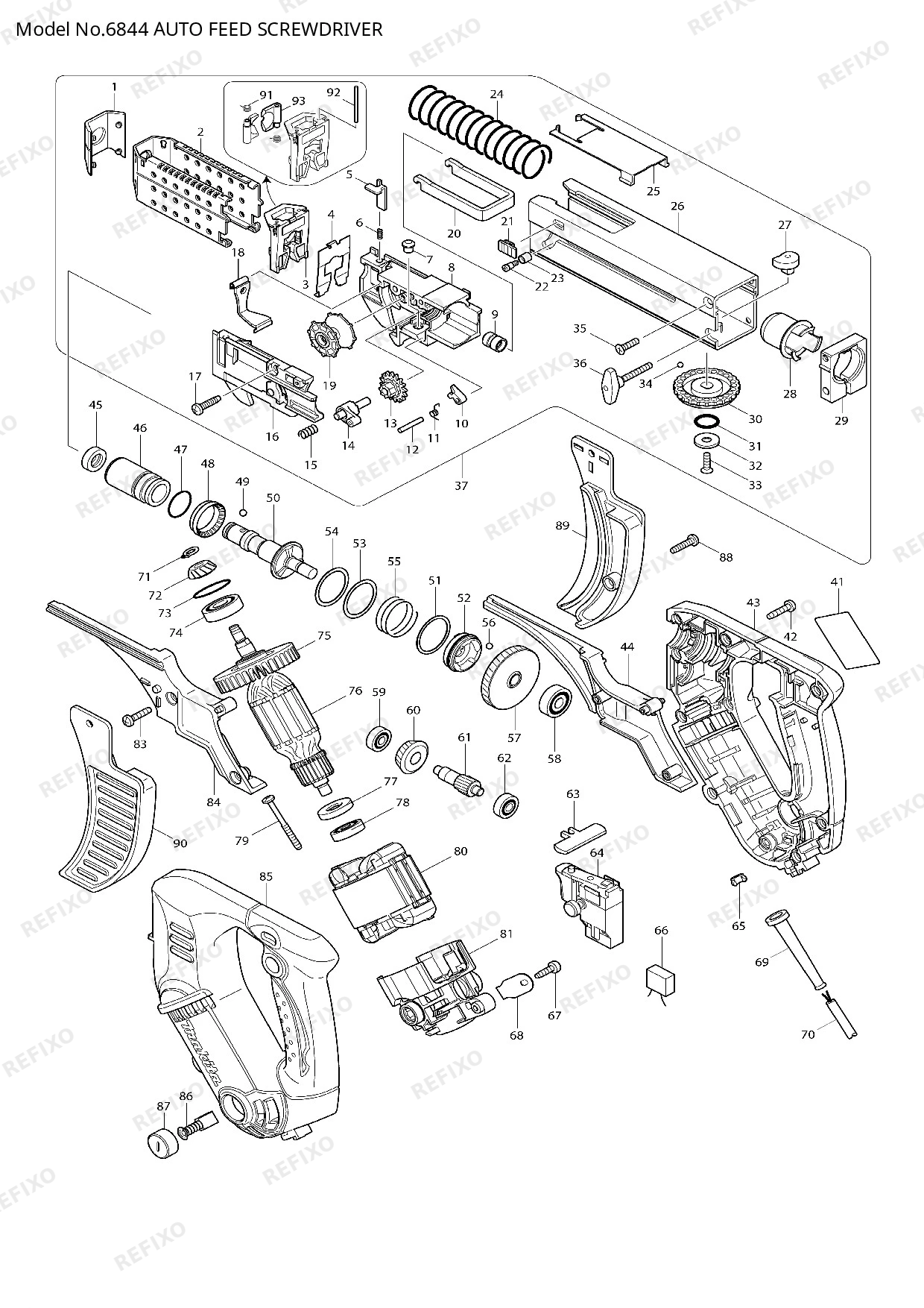Деталировка MAKITA 6844 — схема запчастей в разборе