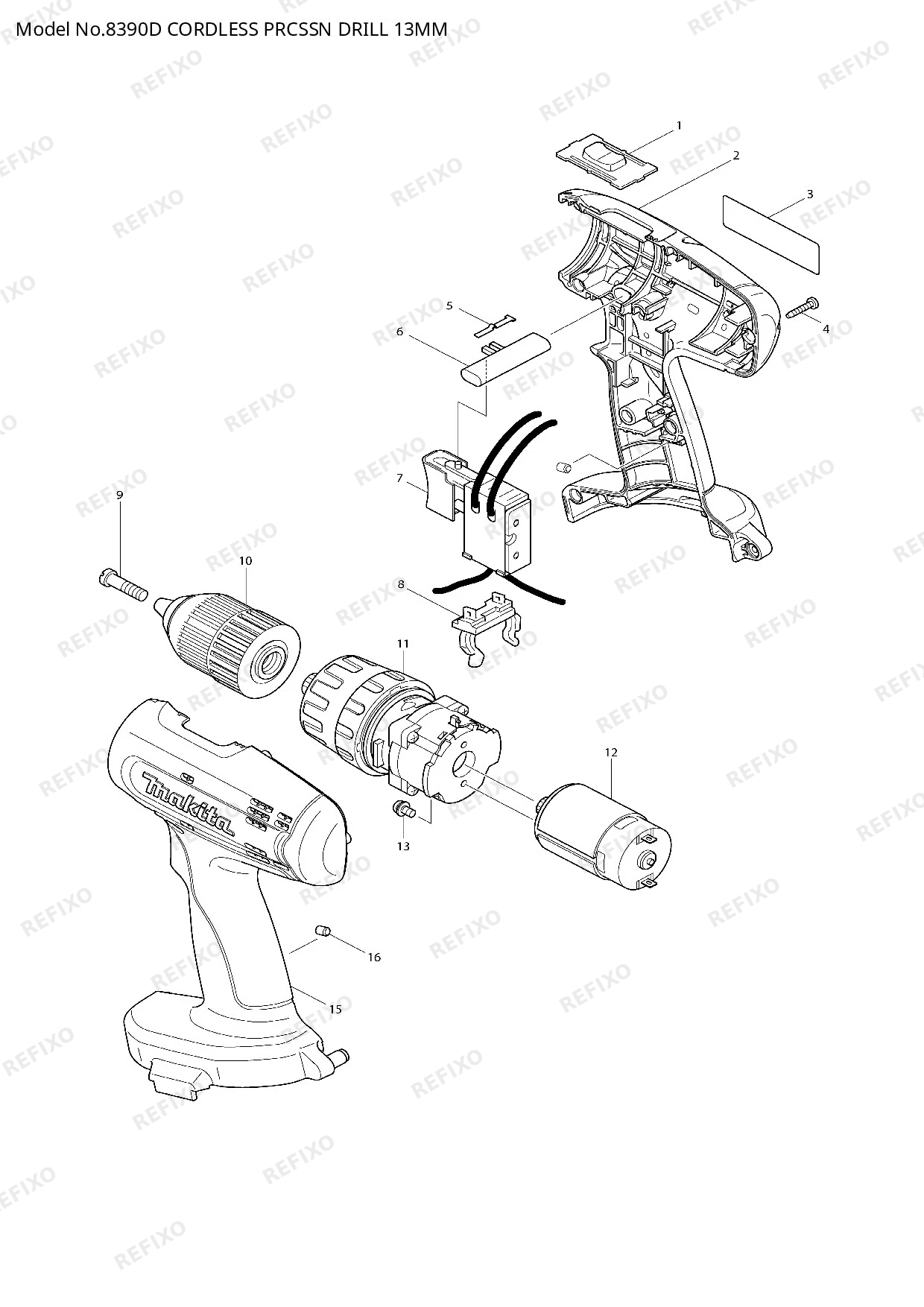Деталировка MAKITA 8390D — схема запчастей в разборе
