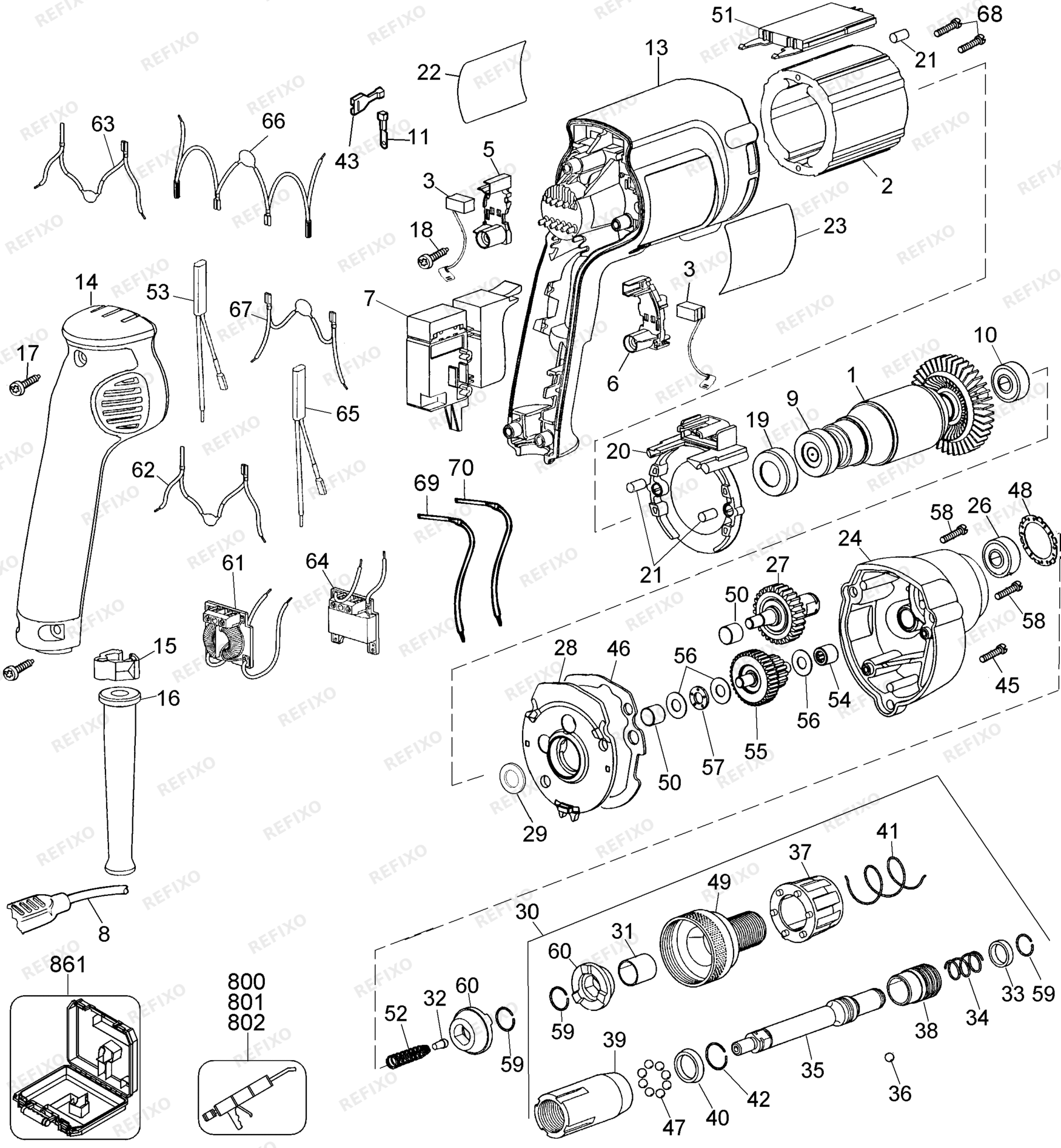 Деталировка DeWalt DW268K-QS TYPE A1 SCHRAUBENDREHER DW268K-QS DW268K — схема запчастей в разборе