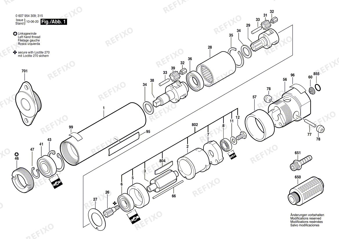 Деталировка Bosch Einbaumotor 120 WATT-SERIE (0 607 954 315) — схема запчастей в разборе