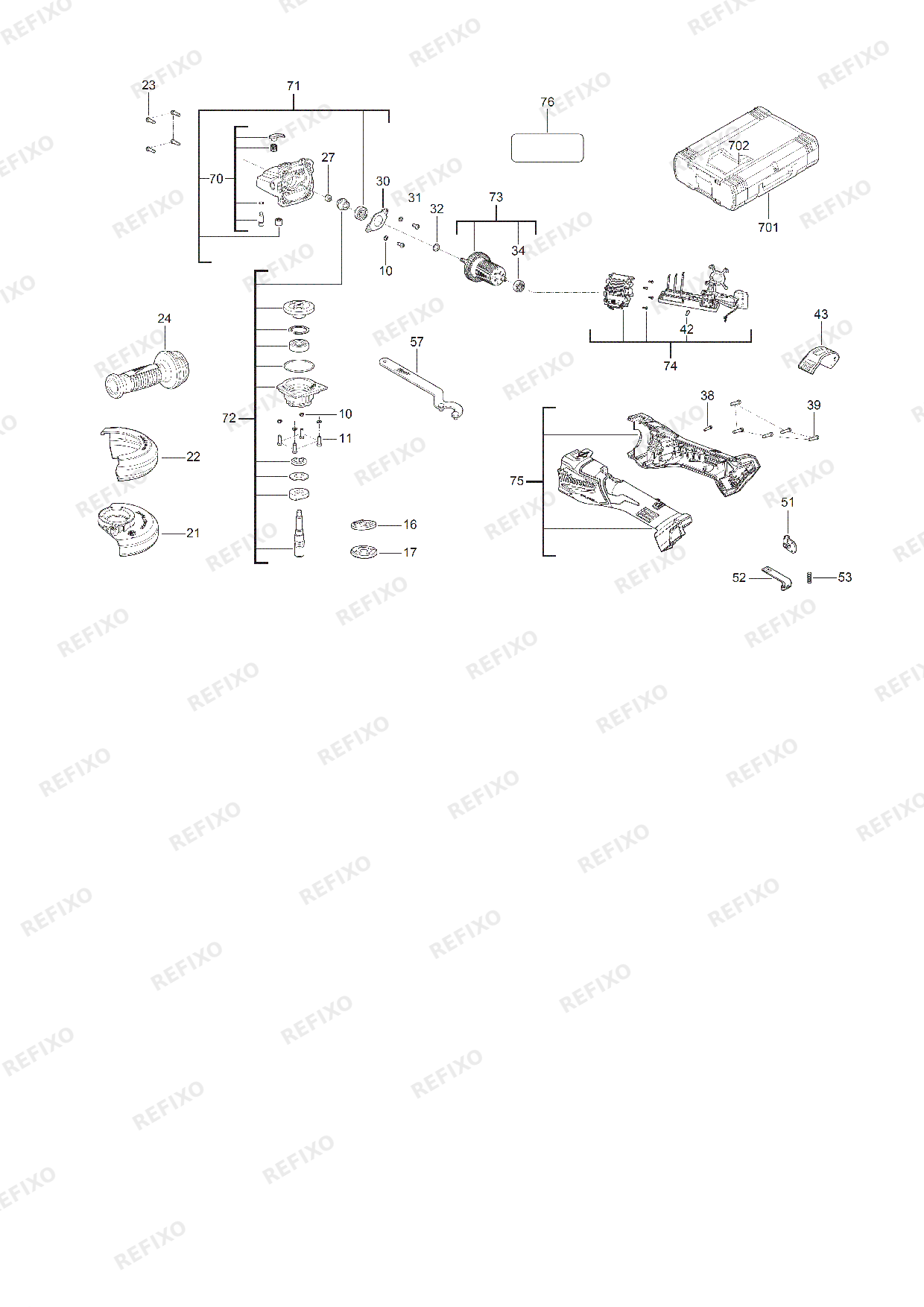 Деталировка MILWAUKEE M18FHSAG125XB2 4933493416 4000497895 — схема запчастей в разборе