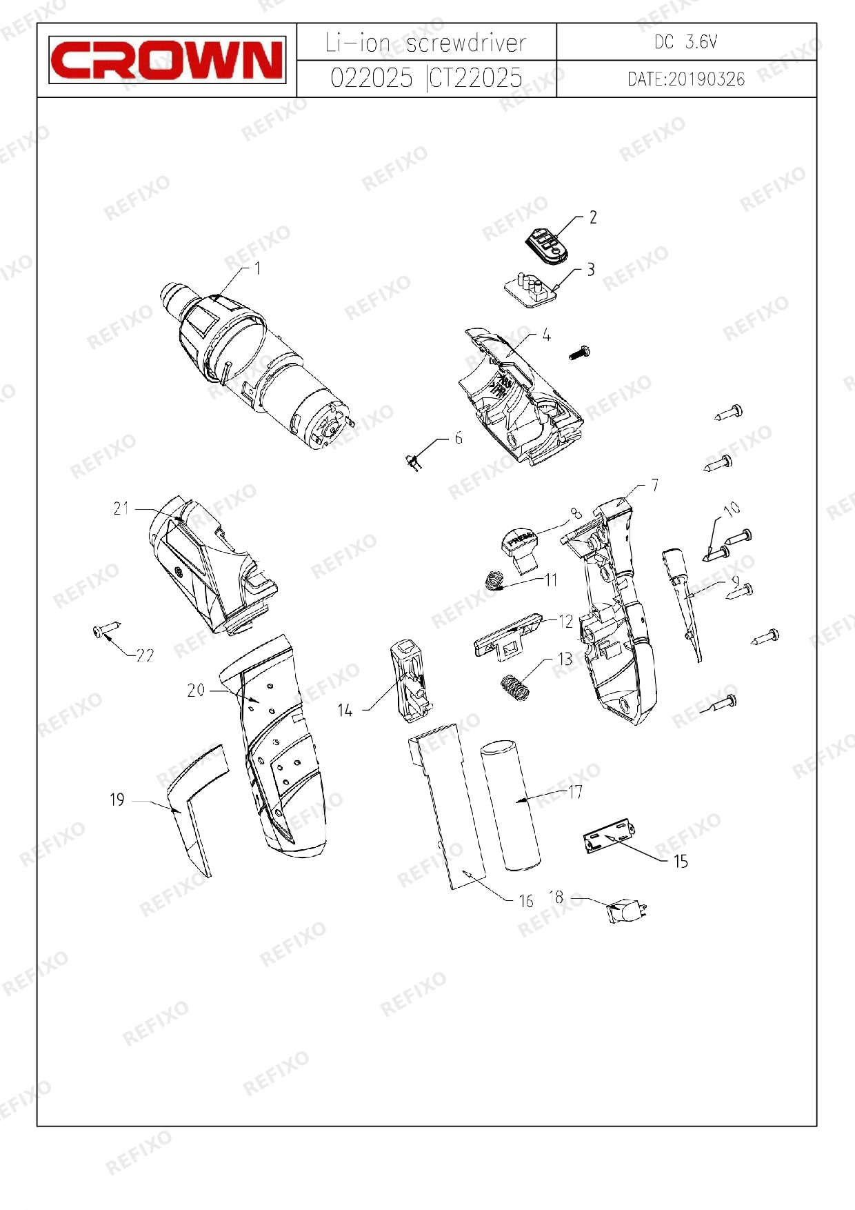 Деталировка CROWN CT22025 — схема запчастей в разборе