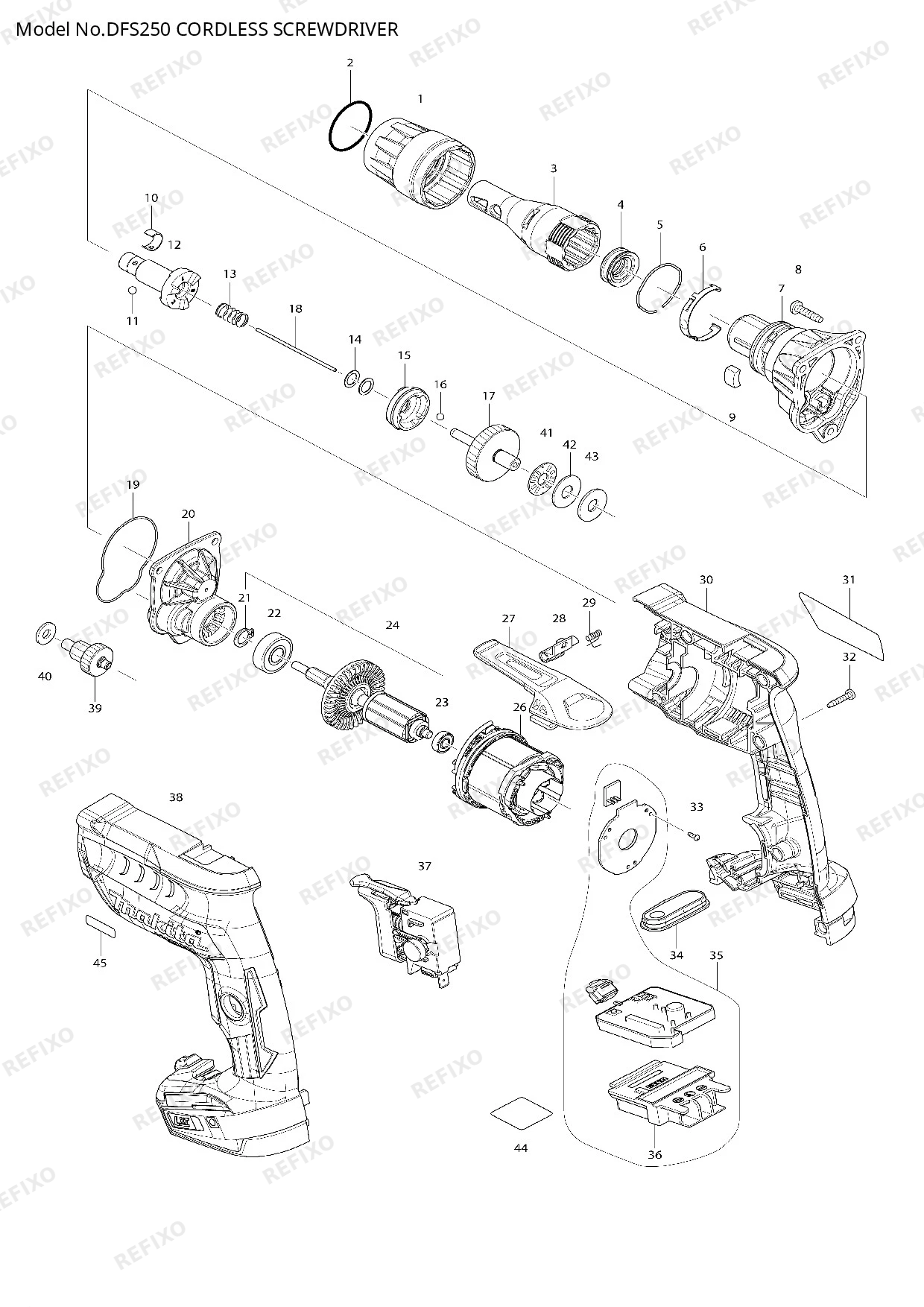 Деталировка MAKITA DFS250 — схема запчастей в разборе
