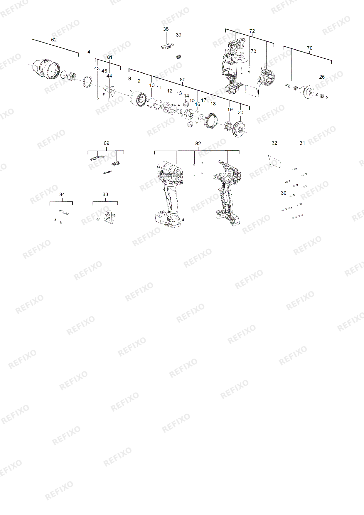 Деталировка MILWAUKEE M18ONEIWP12 0 4933451152 4000452754 — схема запчастей в разборе