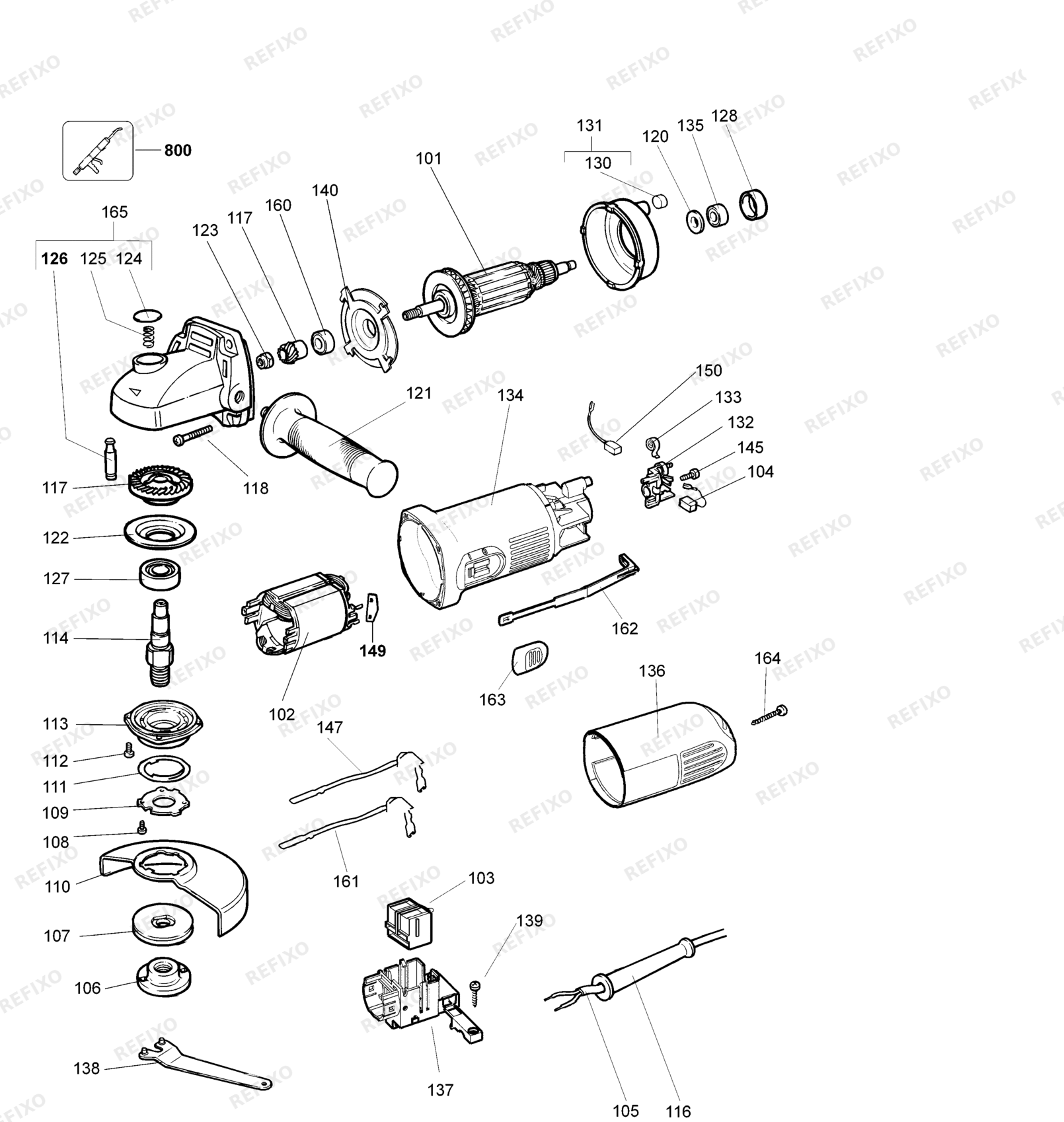 Деталировка DeWalt DW817-QS TYPE 1 SMALL ANGLE GRINDER DW817-QS DW817 — схема запчастей в разборе