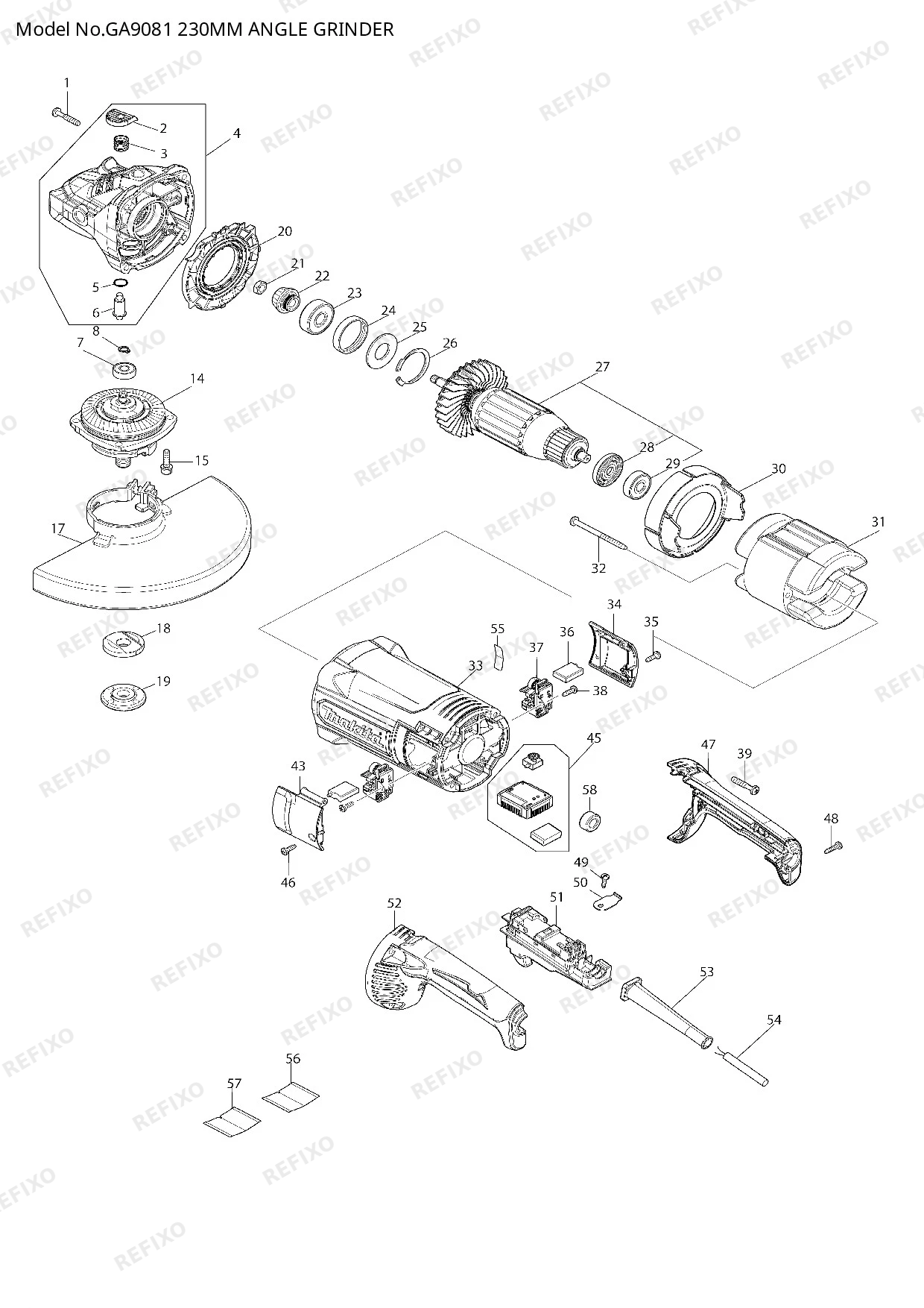 Деталировка MAKITA GA9081 — схема запчастей в разборе