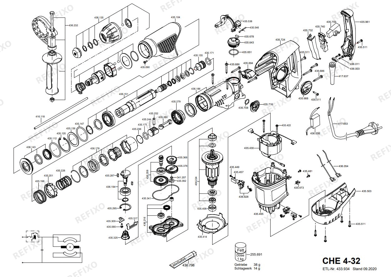 Деталировка Flex CHE 4-32 SDS-plus 230CEE — схема запчастей в разборе